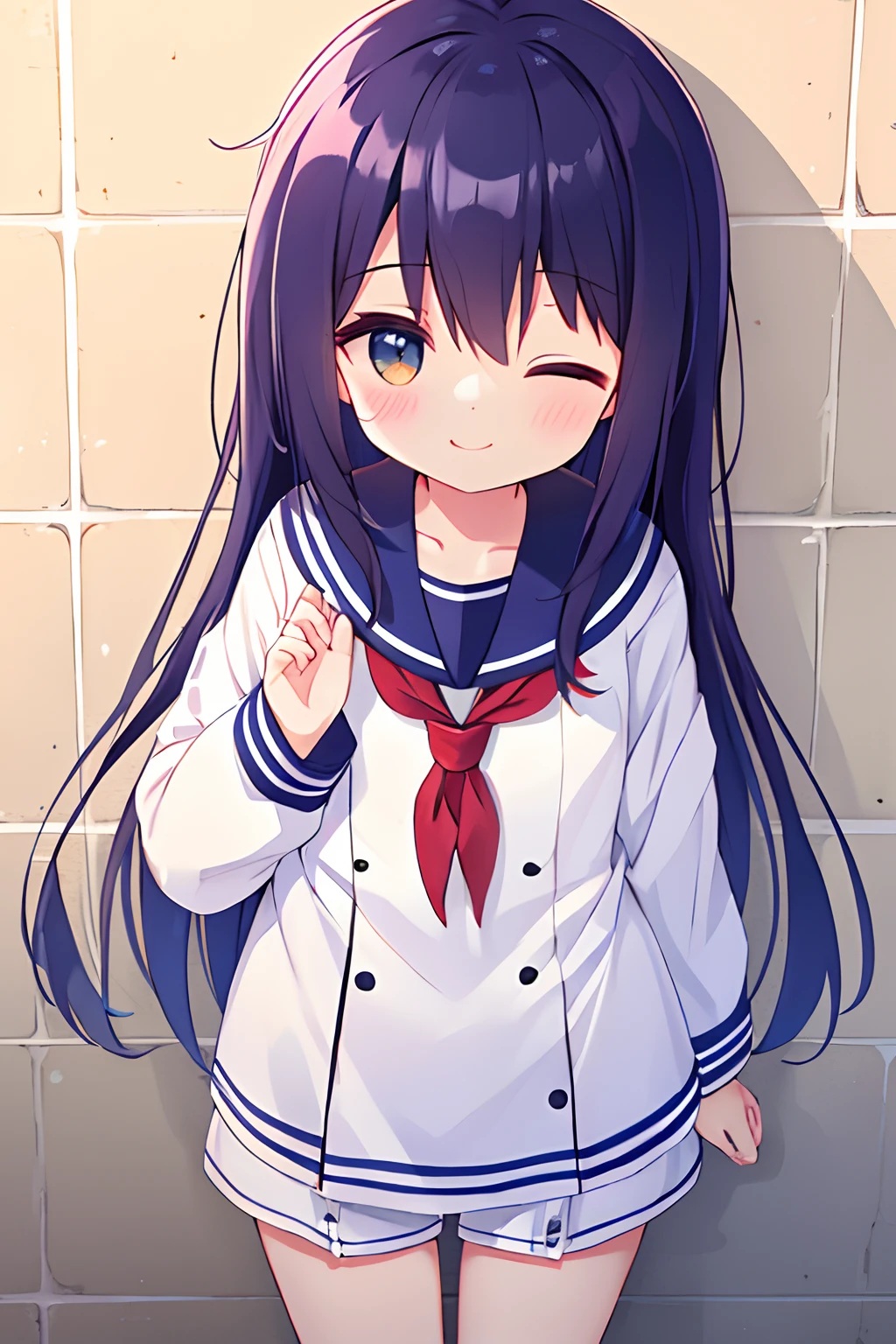 Kizi,High- sharpness,full bodyesbian,Hand on the back,Leaning against the wall,ssmile,a sailor suit,Look at me,adolable