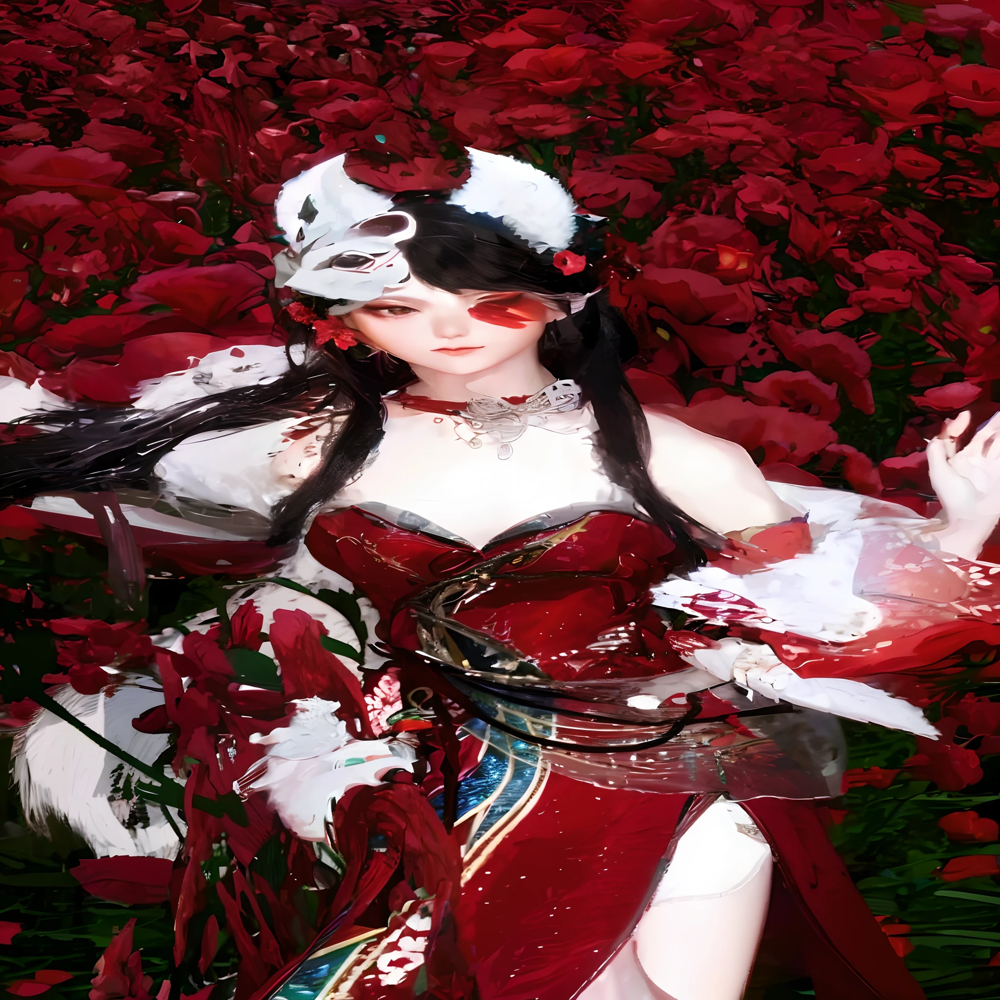 official art, unity 8k wallpaper, ultra detailed, beautiful and aesthetic, masterpiece, best quality, (zentangle, mandala, tangle, entangle), (fractal art:1.3) , 1girl, red flowers, extremely detailed, dynamic angle, cowboyshot, the most beautiful form of chaos, elegant, a brutalist designed, vivid colours, romanticism, by james jean, roby dwi antono, ross tran, francis bacon, michal mraz, adrian ghenie, petra cortright, gerhard richter, takato yamamoto, ashley wood, atmospheric