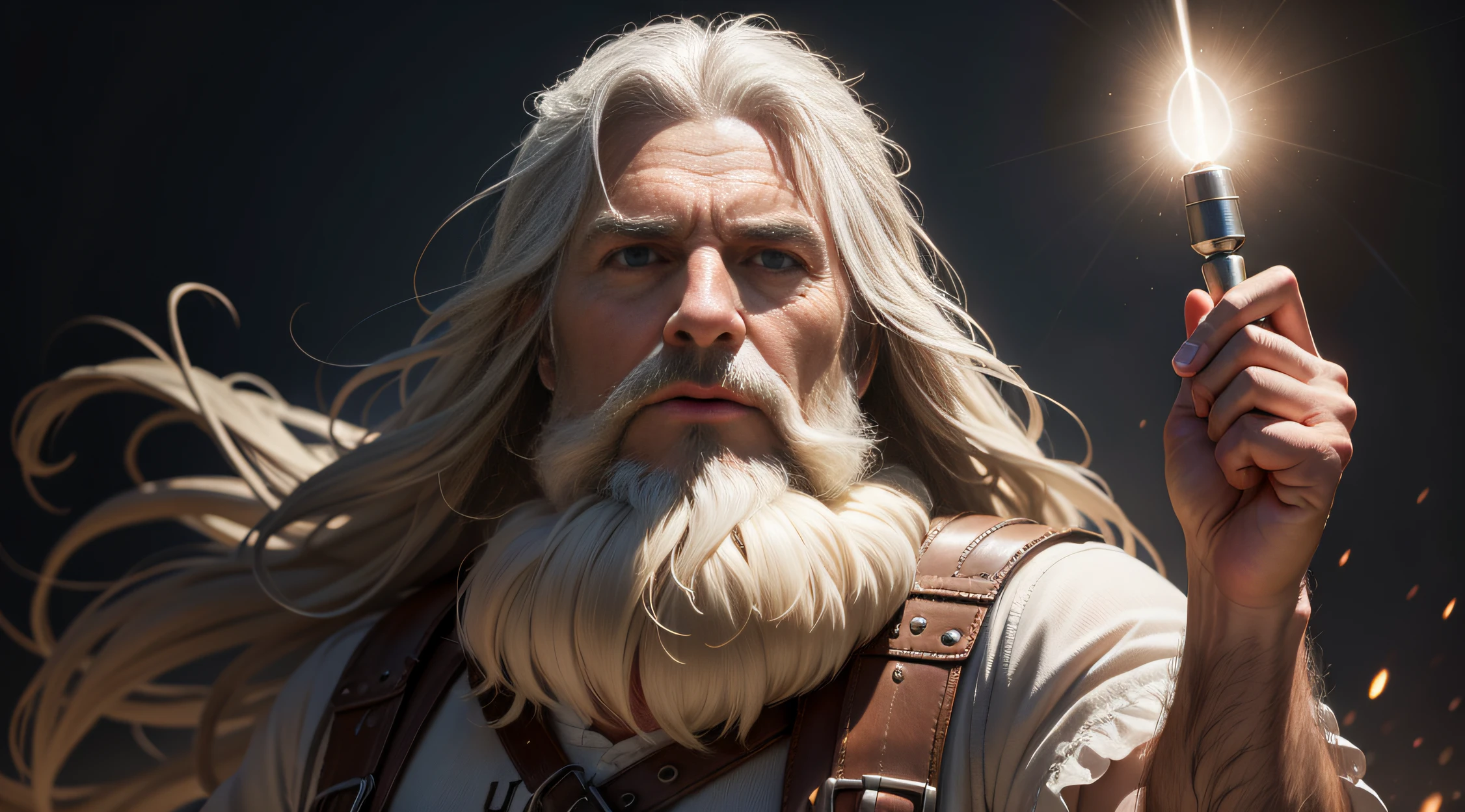 Hyper-realist poor old Noah,cabelos longos.barba longa. clear eyes facing with the viewer's arm raised forward pointing the index finger, imagem, hyper-realistic, imagemm colorida, limpo, high resolution, 4k, Octano 3D, captured with professional DSLR camera, 64 mil, ultra-detalhado, ultra-preciso , Surrealismo, motor ultra irreal, iluminado pela luz, ultra realistic,