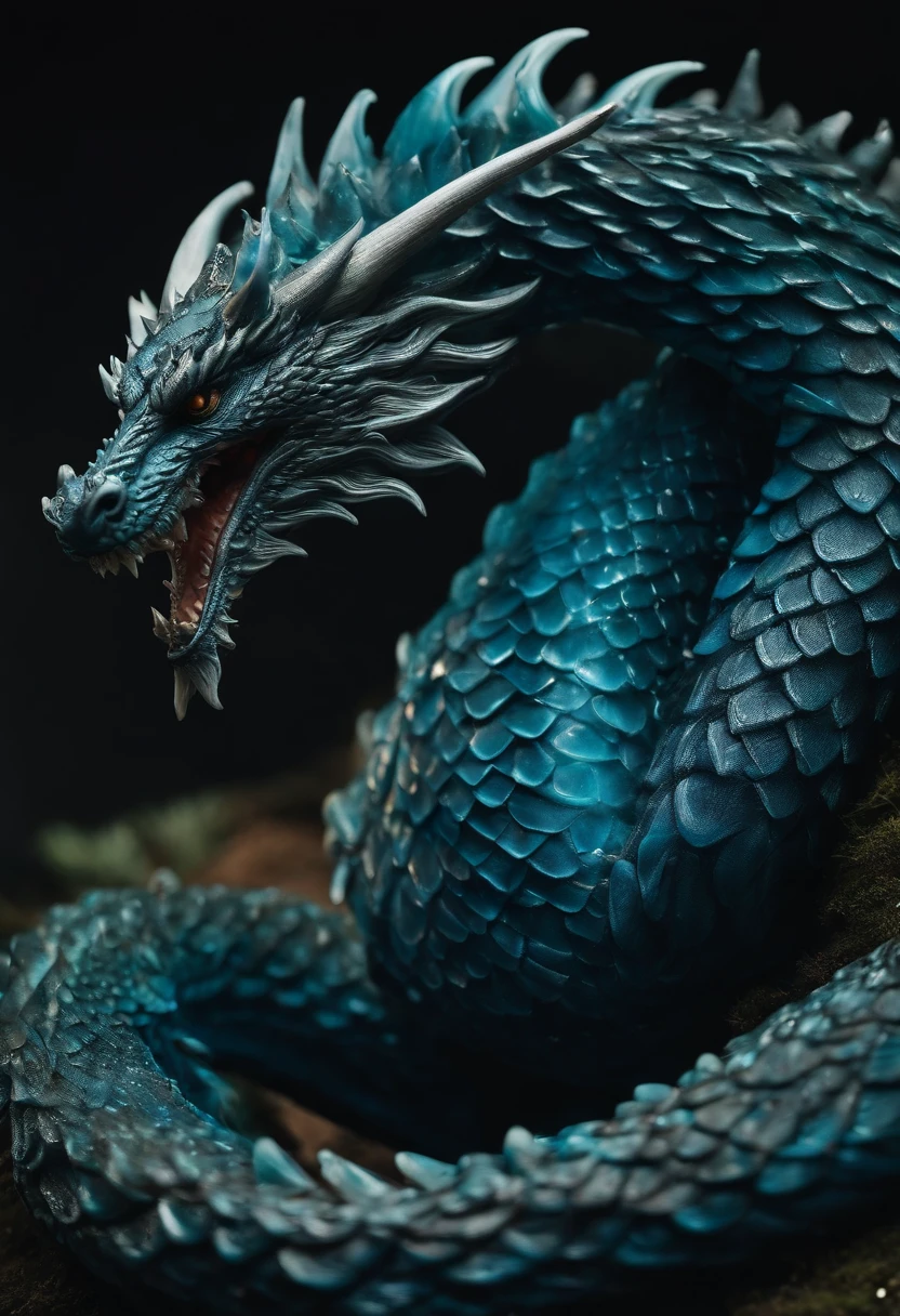 crie uma imagens da escultura com gelo translusido de um dragao