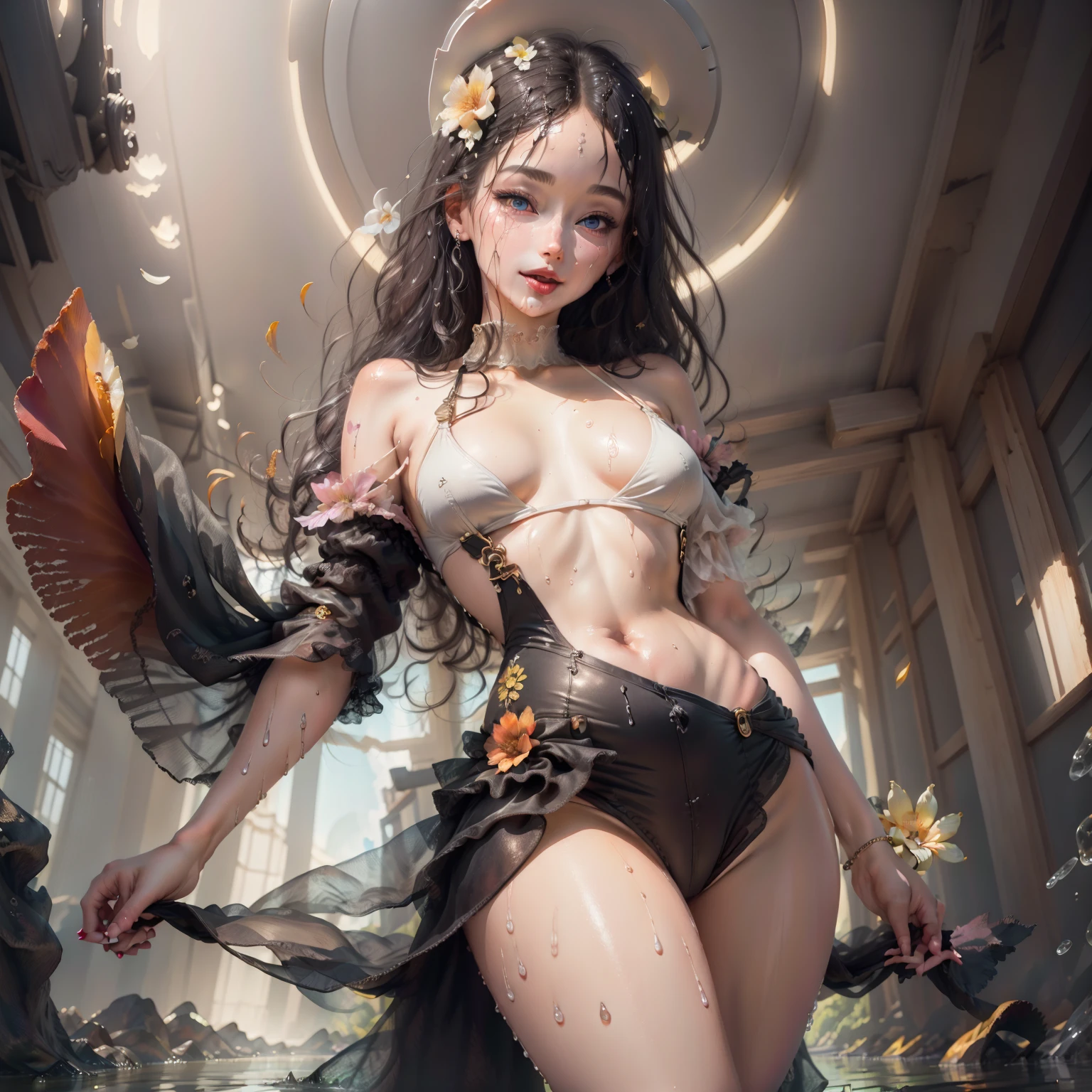 Lisa Frank Art Color, Full Body, Small Breasts, Perfect Buttocks, Beautiful Woman, Multicolored Long Hair, Multicolored Aurora, Art Face by Tom Bagshaw, Emile Vernon Style, Full Body Dynamic Motion Pose, Beautiful Woman with Long Hair, Jewelry gold, oil painting, fantasy, intricate, stunning highly detailed girl by Artgerm and Edouard Bisson, beautiful elegant, fantasy, flowers, forest, Highly Detailed, Digital Airbrush, photorealistic, Octane Rendering, black hair, black lips, gothic, rapunzel hair long, long golden and black hair, long golden and black hair, Digital Painting, soft skin wide eyes watercolor, style, sketch, Watercolor paiting, Watercolorist,very beautiful cute girl, (masterpiece:1.3), (8k, photorealistic, RAW photo, best quality:1.4), Sharp focus:1.2, A beautiful woman with perfect body:1.4, Slim abdomen:1.2, ((Layered haircut)), (((bare ass))),(shaved pubic hair), (wearing a white transparent extreme micro bikini,), Highly detailed face and skin texture, Detailed eyes, realistic eyes, beautiful detailed eyes, (realistic skin), attractive, ultra high res, ultra realistic, highly detailed, golden ratio, (detaled face:1.2), looking at viewer, smile, full body shot, (no bra), ((((no panties)))), (beautiful blue eyes, gorgeous pale pink curly hair, white skin, slim abdomen, perfect slim figure), (her crotch is wet), ((she is wet)), ((from high angle shot)), (tongue out and mouth open:1.2), (eyes looked up:1.3), (her face and breasts are wet),Naked Summer, Full Tattoo, (Masterpiece, Top Quality, Best Quality, Official Art, Beautiful and aesthetic: 1.2), (1 flower), full body, Extremely Detailed, (Fractal Art: 1.3), Colorful, More Detailed , "Best Quality", "Masterpiece, Sakimichan-style art, slight smile, legs open, pubic hair view, 1 sexy girl in transparent forest clothing, exposed breasts, open transparent T-shirt, Mandala and flower tattoos, Best Quality ,black hair fused with platinum and gold, naked girl, visible beautiful