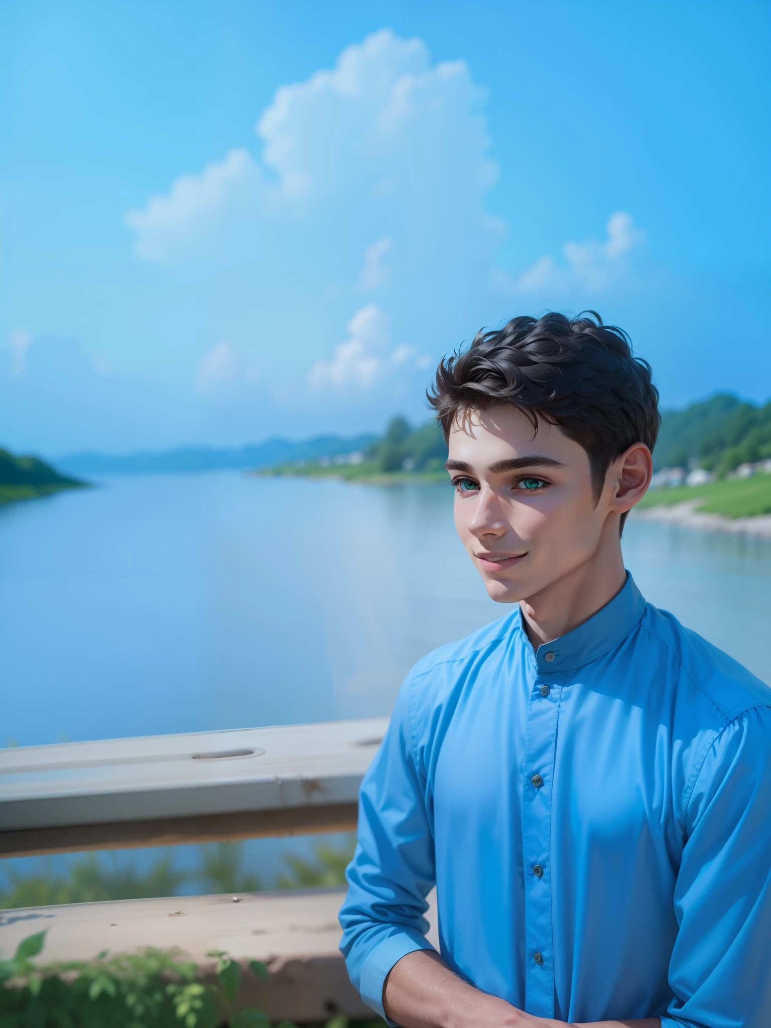 (8k), (best quality), (masterpiece:1.2), (realistic), (photorealistic:1.37), ultra-detailed,1boy,smile,Green plants,beautiful detailed eyes, beautiful detailed nose, full body