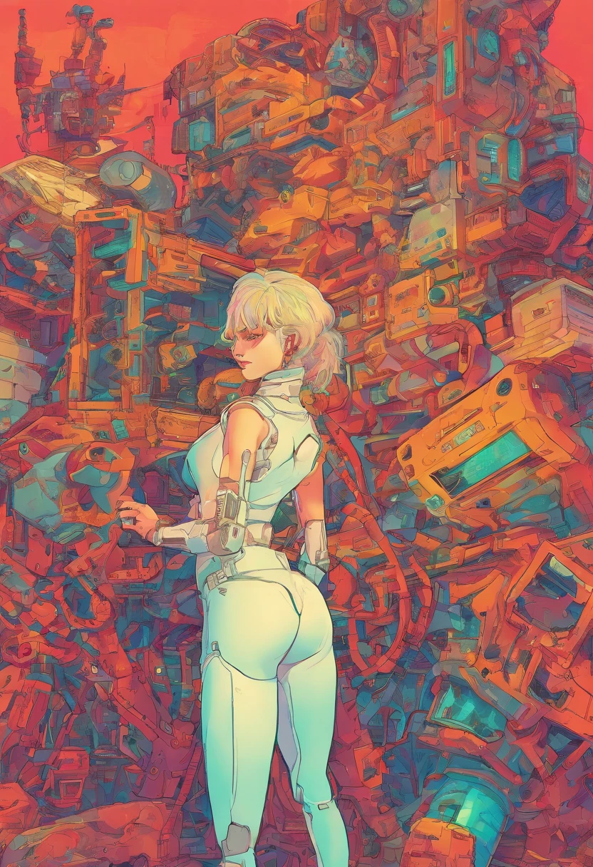 a woman in a white shirt and black pants standing in front of a wall of assorted objects, girl wearing robotic suit, exoskeleton, styled like ghost in the shell, biopunk futuristic wardrobe, girl with warship parts, photograph of a techwear woman, mechanized soldier girl, cyborg tech on body and legs, exoskeletton