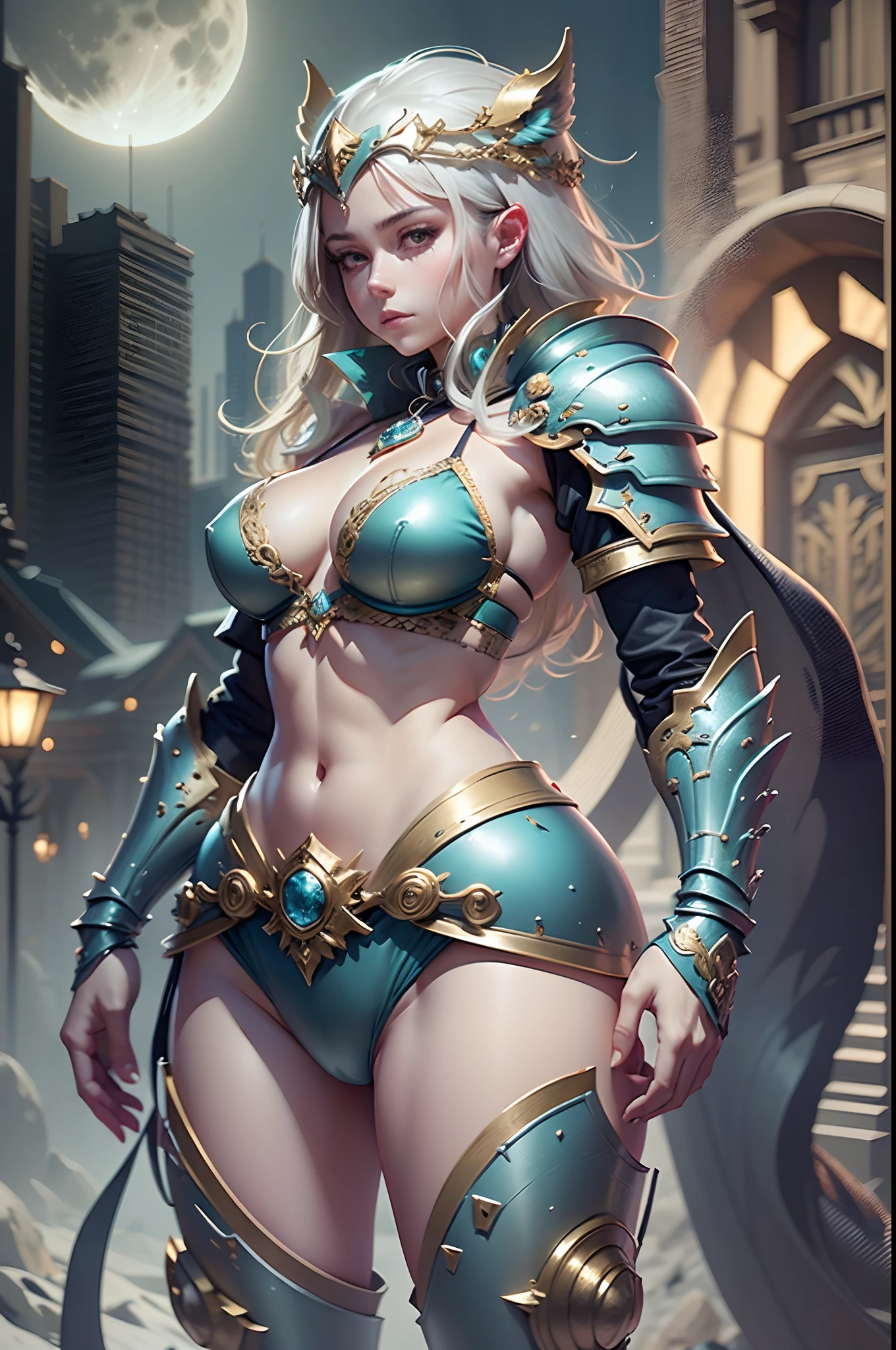 a woman in armor and a helmet is standing in front of a full moon, fantasy woman, fantasy warrior, armor girl, fantasy paladin woman, ornate bikini armor, fantasy character, fantasy armor, fantasy art behance, digital fantasy art ), hyperdetailed fantasy character, bikini armor female knight, fantasy outfit, a fantasy warrior, detailed fantasy digital art