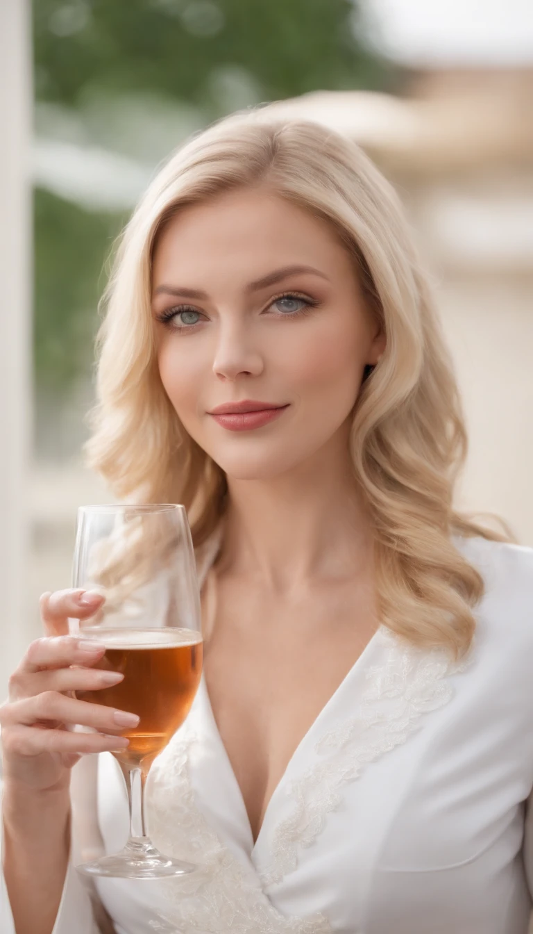 Beautiful blonde,High-heeled shoes,Die Beine sind lang, White,,,Lockig, blaue Augen, Haut gegerbt, Dressed in a stewardess costume, Im Flugzeug, Full Body Esbian, auf einem Sitz sitzend, (NSFW), Jacke aus, Hemd offen, mit Champagner in der Hand