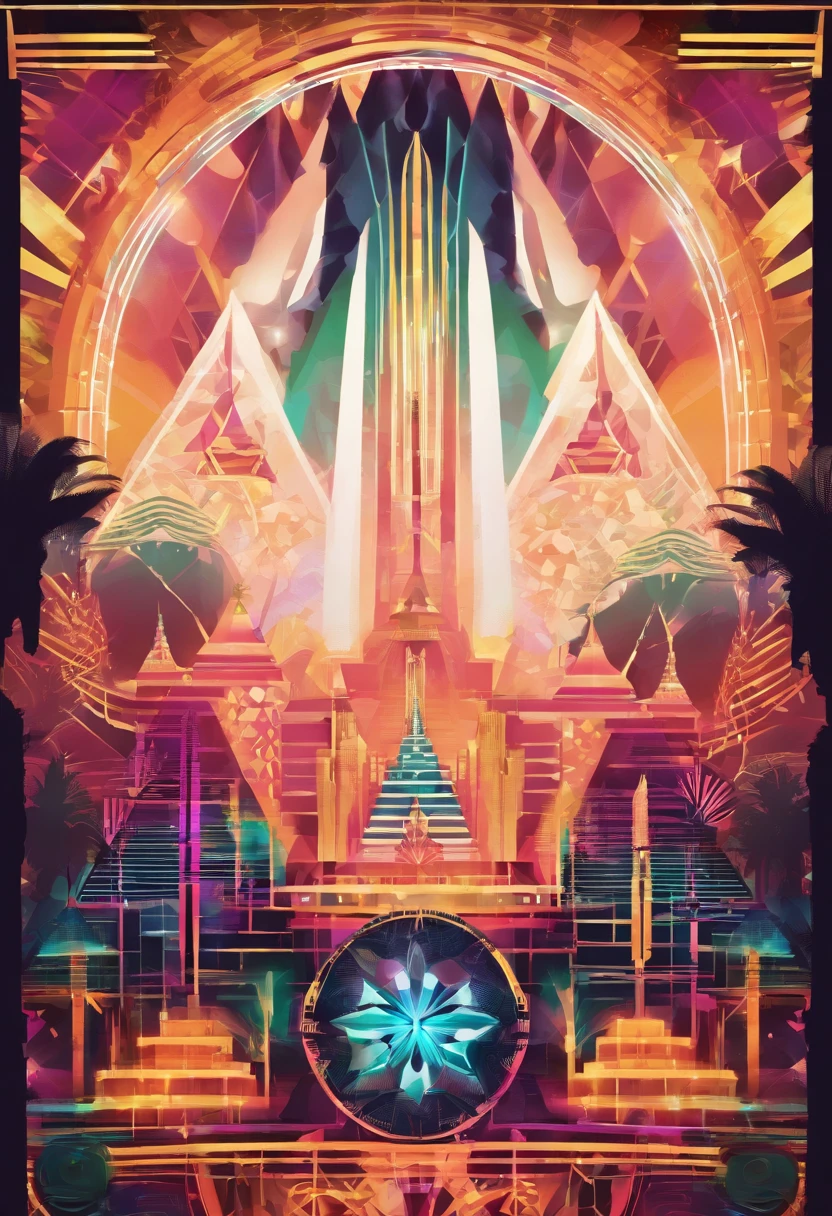 Design of a stage of electronic music trance, Based on a jungle with a mountain, escenario estilo tomorrowland, simetrico, escenario dj, Alto contraste de luces y sombras, profesional photography, utrarealista, Light Volumetric, kinematics