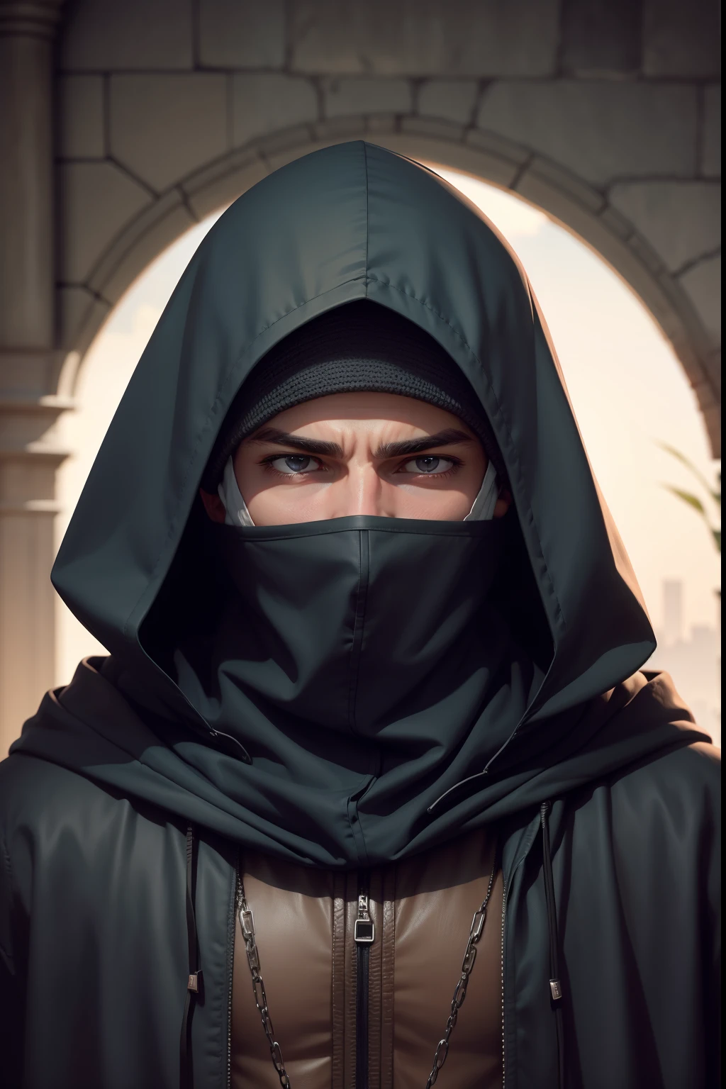 Man with hood on his head covering his face