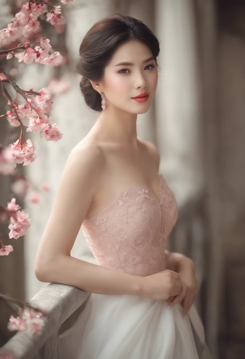 Gentil y encantadora mujer hermosa china, Foto de medio cuerpo, delicate sexy collarbone, Encantadora cara ovalada, 双眼皮, vivid peach blossom eyes, labios rosados, small-nose, hombros desnudos, Cara enfocada, Primer plano de la cara, ultra-high def, Super details, Postura de pie elegante, Manga de hojaldre estilo coreano cuello cuadrado camisa corta delgada, combinado con traje de jeans de color claro de cintura alta