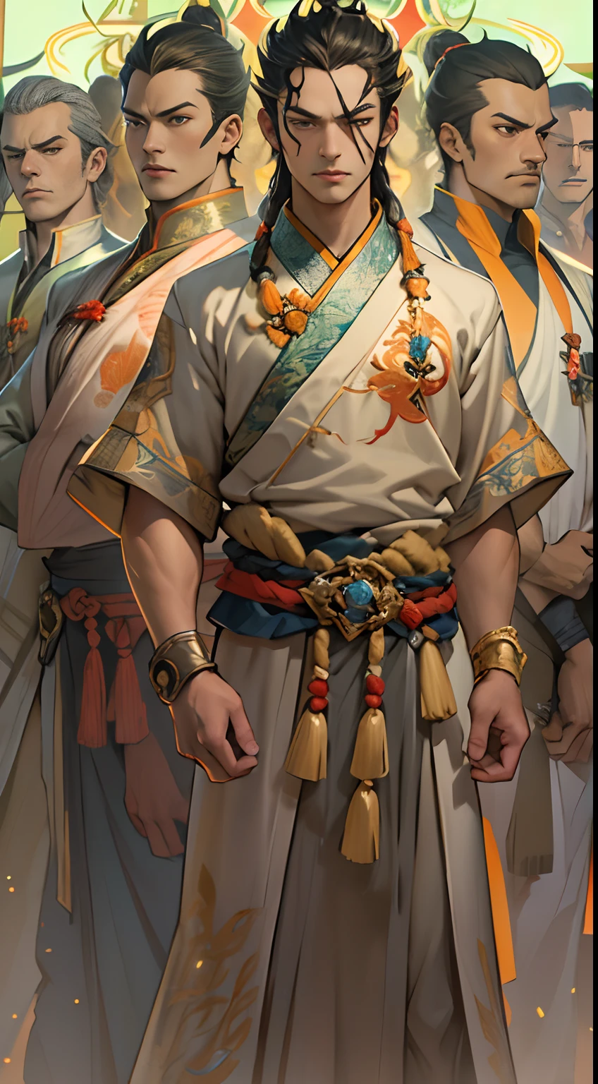 A group of young and energetic people gathers, With a strong aura emanating from them. among others, Li Gu is tall and tall, The eyes sparkle with determination. Representatives of the eight major forces stood in the distance, Look at them with contempt and disdain, , 32K, Best quality, Masterpiece, Super detail, High details