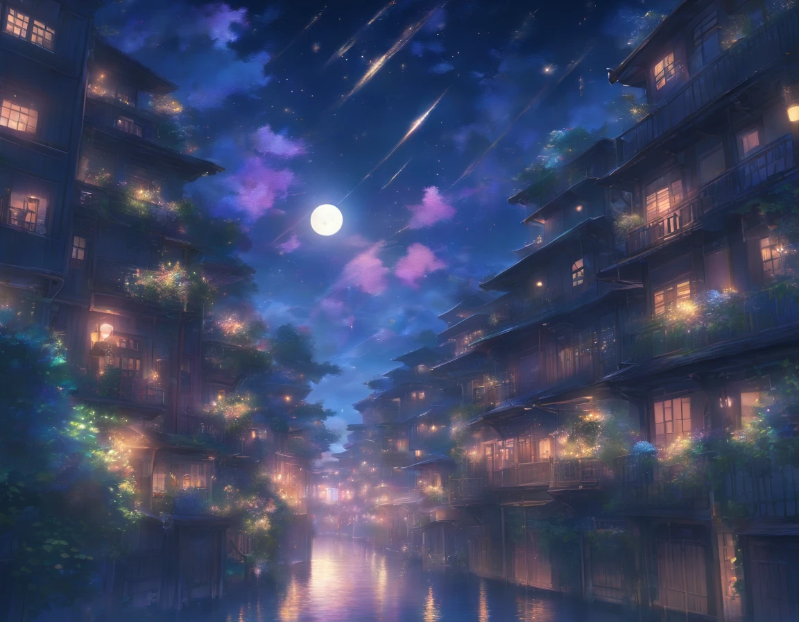 Starry night sky tall buildings
(best quality,4k,8k,highres,masterpiece:1.2),ultra-detailed,(realistic,photorealistic,photo-realistic:1.37),HDR,UHD,studio lighting,extremely,peaceful serene,tranquil atmosphere,soft moonlighting,calm,lush rooftop garden with colorful flowers,soft breeze gently rustling the plants,crisp night air,faint sounds of the city below,deep purple hues of the night sky,sparkling stars scattered across the dark canvas,twinkling lights from the distant buildings,reflection of the moon on the surface of the buildings,subtle shadows cast by the moonlight,subdued and muted color palette,ethereal and dreamlike ambiance
