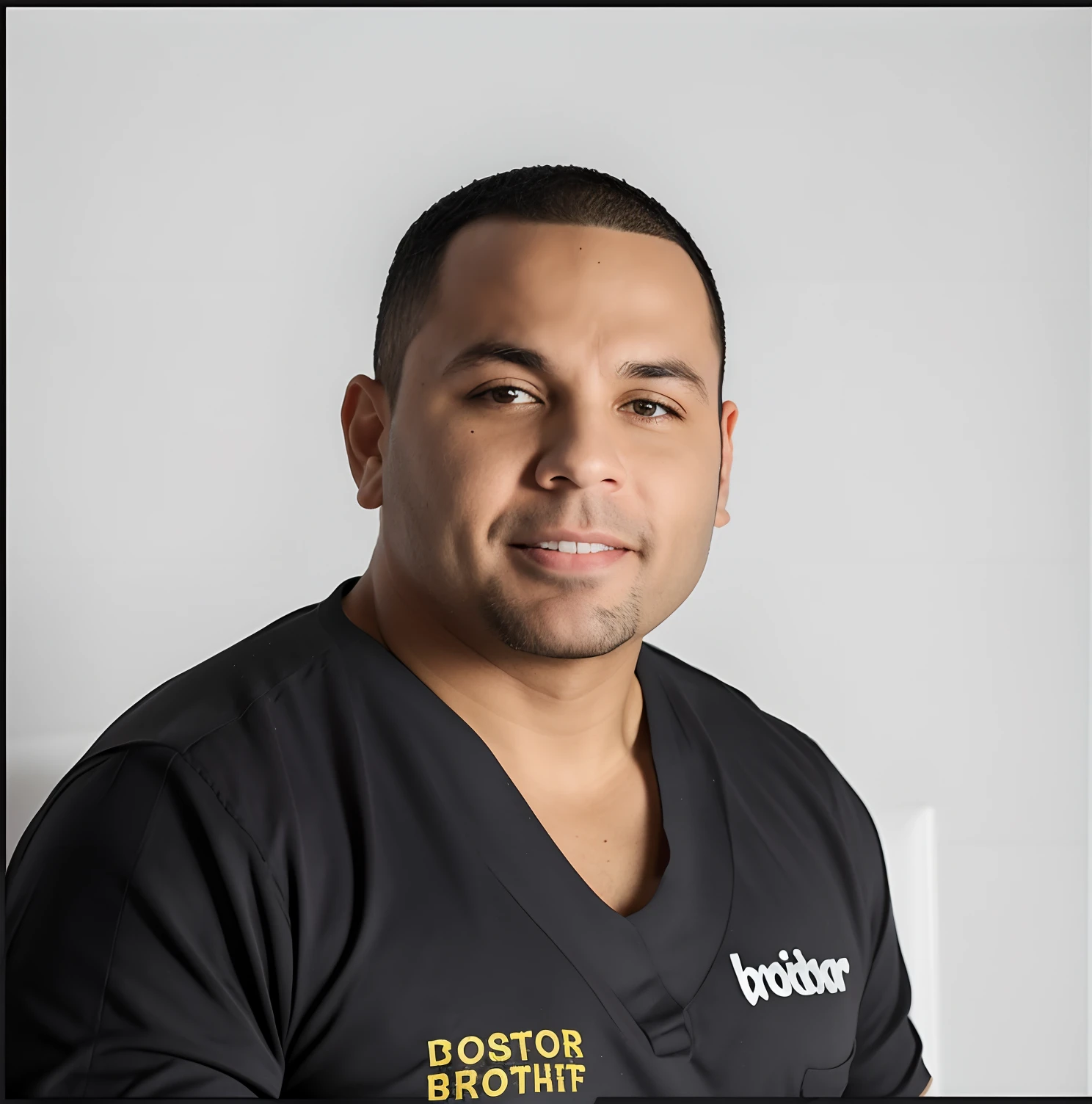 Homem arafed em uma camisa preta com um fundo branco