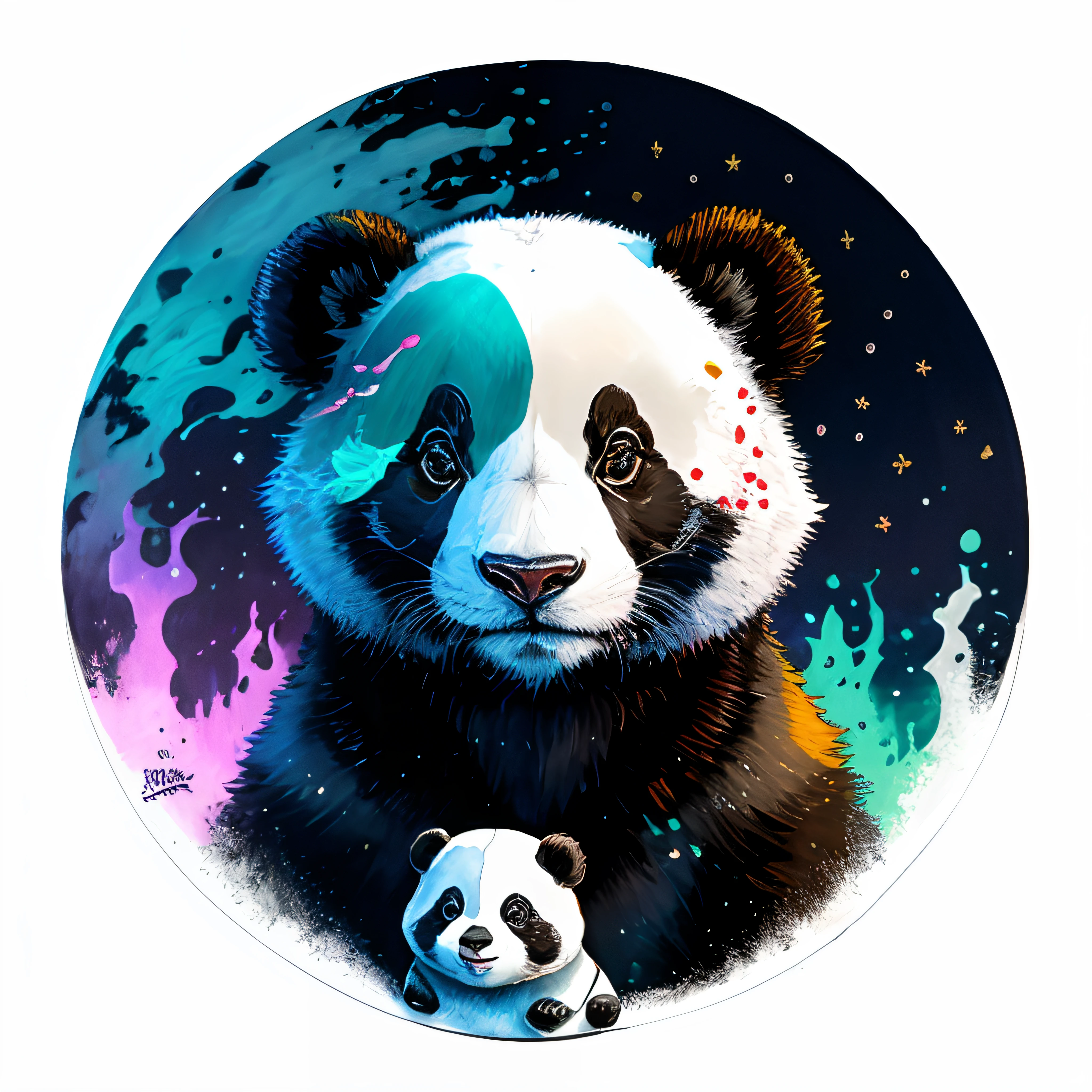 Arte panda colorido para camiseta