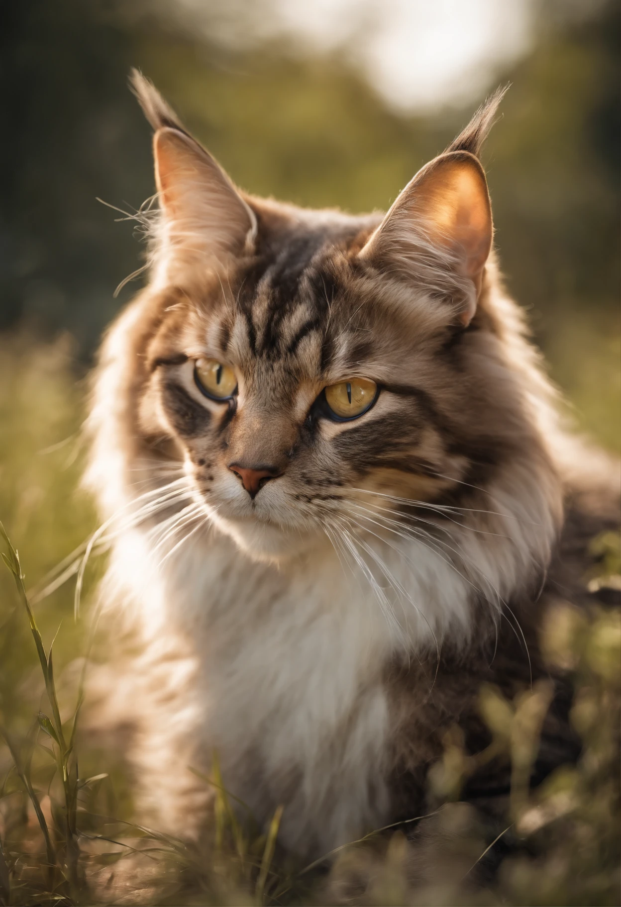 "Generate ultra-high-definition images of chic cats, Classic Cat Pose. Using advanced macro photography techniques、Highlights the intricate details of the cat's coat, mustaches, And expressive eyes.
Place the camera at the cat's eye level, Create an intimate connection between the viewer and the cat subject. Implement a wide aperture for a shallow depth of field, Make the cat stand out clearly against a gently blurred background.
Improve lighting to emphasize the texture and contours of the cat's body, Using the software, Remove coarse shadows、, cosy atmosphere.
Catch a cat in a relaxed position, But balanced, Show your flexibility and elegance. Try to capture the moment in natural movement, Stretching, grooming, etc., To convey a sense of authenticity.
Implement post-processing techniques to improve image clarity, contrast, and color balance, Secure all aspects, From the intricate patterns of cats to their intense gazes, Rendered in stunning detail.
Finally, convey the gentle beauty and innate grace of the cat,, Capture fleeting moments celebrating the unique essence of a cat's curiosity and balance." ((Maine coon)), ((Background: meadow)), ((golden hour light)), ((majestic)) ((chocolate colored cat)), ((old cat))