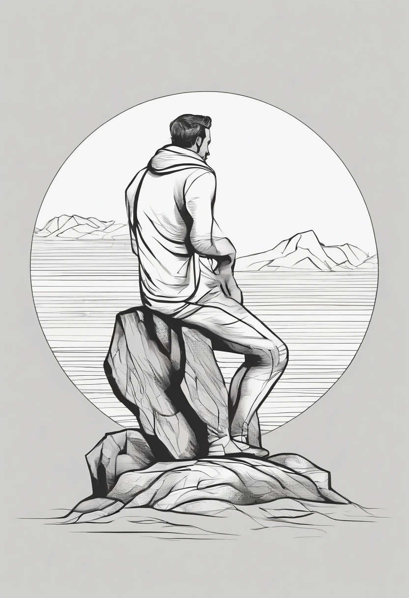 Sad strong man on a rock