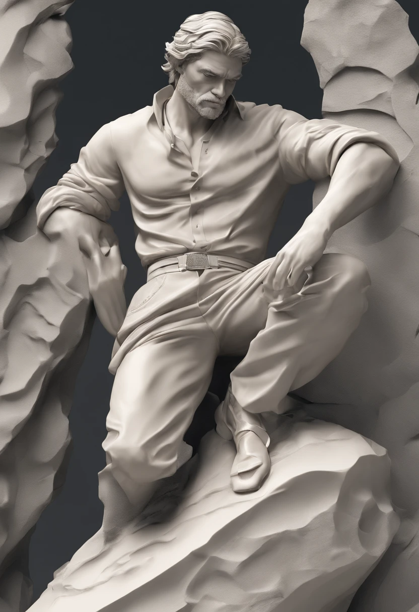 Sad strong man on a rock