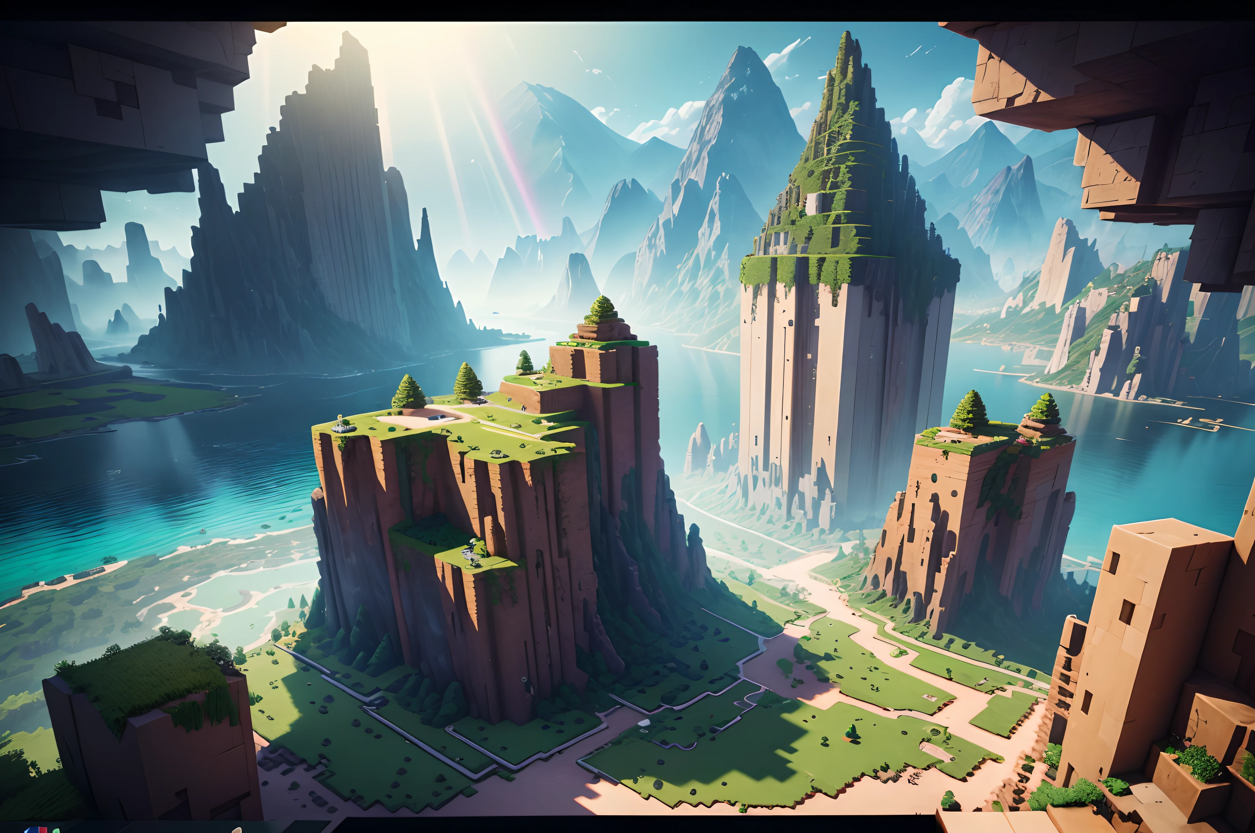 best quality,ultra-detailed,realistic,minecraft scene,blocky characters,cuboid shapes,colorful landscape,dynamic lighting,fantastic creatures,mining and crafting,adventure,exploration,vibrant colors,depth-of-field effect,breathtaking view,block-building game,endless possibilities,open world,immersive experience,building structures,redstone engineering,magical potions,combat with monsters,treasure hunting,rainbow block,underwater exploration,giant trees,towering mountains,player's inventory,caves and caverns,biomes and landscapes,peaceful sunset,survival mode,creative mode,gameplay experience,dynamic weather,emergent gameplay,8-bit sound effects