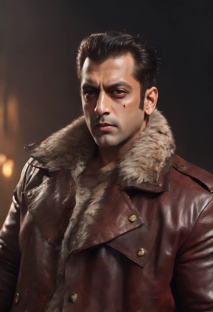 ((Epic salman khan, rough wet hero angry look long hair short beard and ferocious expression in dynamic pose, Fantastic location, money in the background, inside a big bank, many photographers around him , super detailed,, Majestic cluttered environment)), full body 8k unity render, action shot, skin pore, very dark lighting, heavyshading, Detailed, Detailed face , a pile of money in the background(vibrant, photograph realistic, Realistic, Dramatic, Dark, Sharp focus, 8K), (Old leather garments damaged by weathering:1.4), ((((Wear fur)))), (Intricate:1.4), decadent, (Highly detailed:1.4), Digital painting, rendering by octane, art stations, concept-art, smooth, Sharp focus, illustration, Art germ, (loish:0.23)