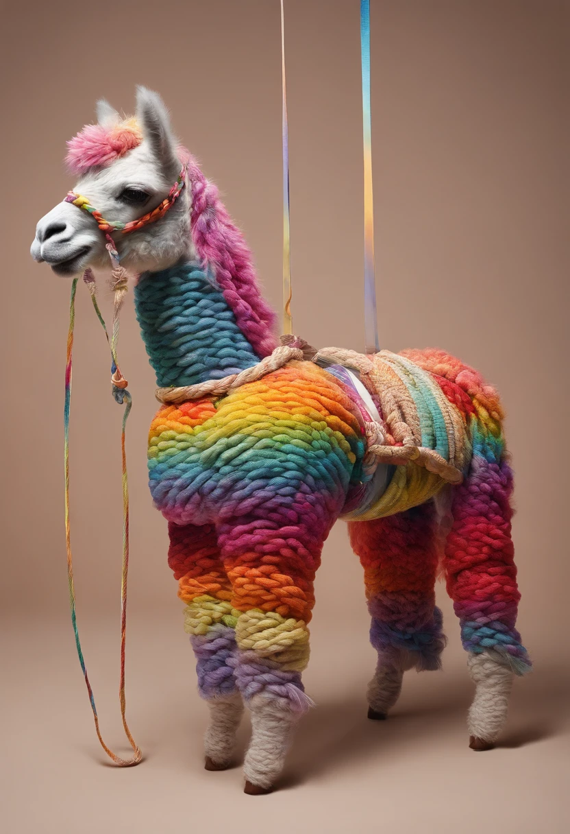 Rainbow alpaca that is rope skipping