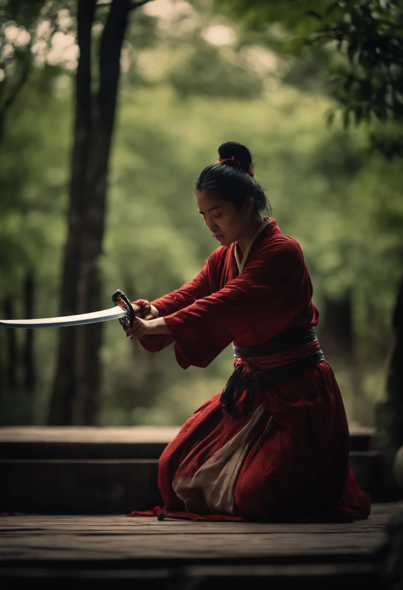 uma katana cravada na parede pingando sangue