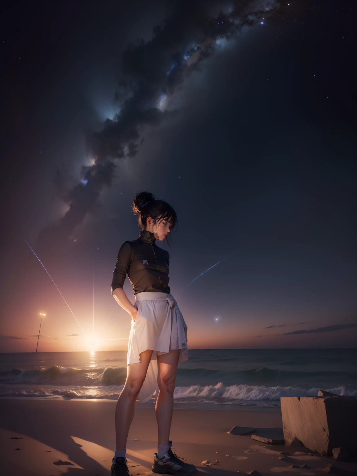 Change background to star night, realistic face,same body