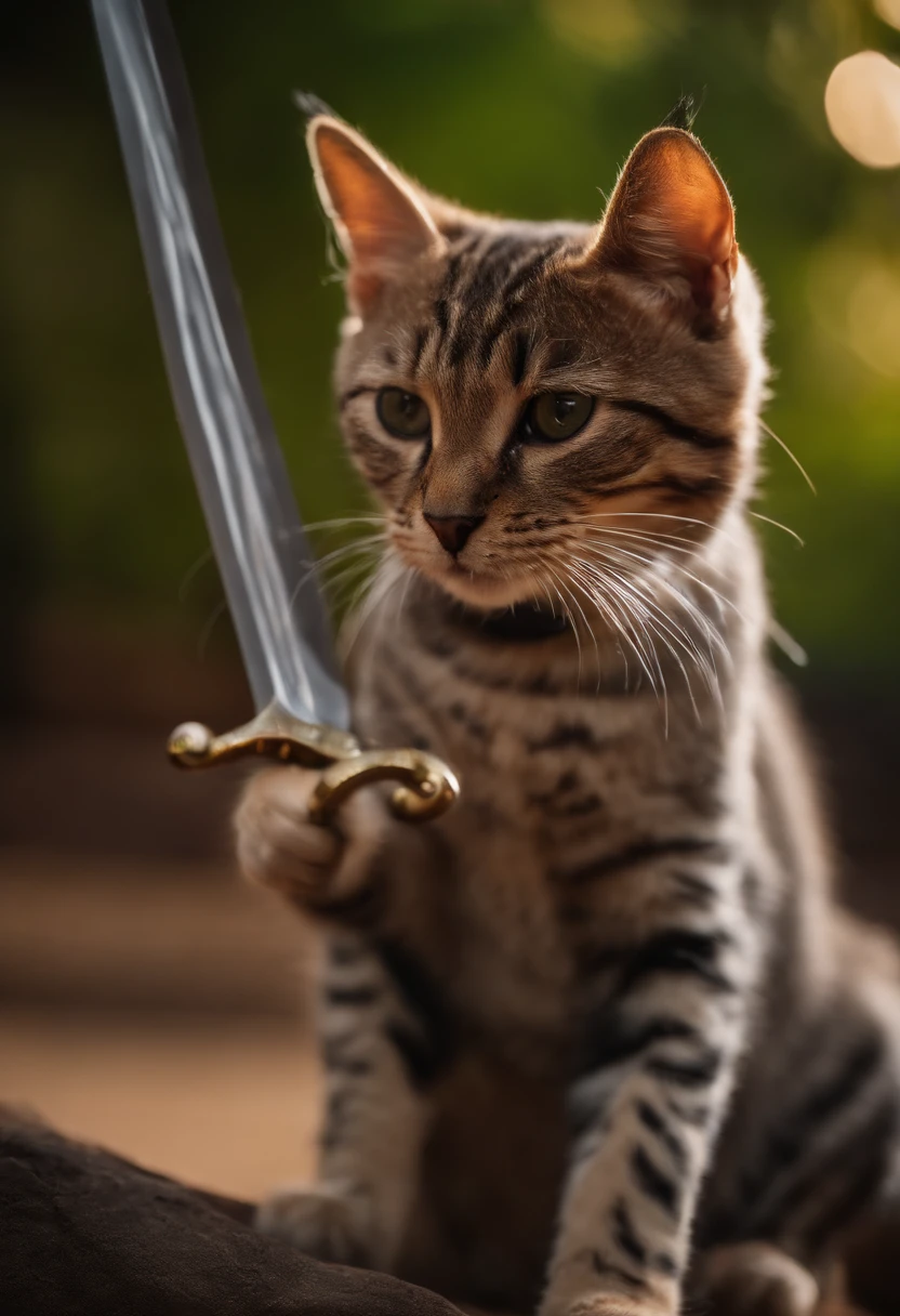 um gato com espadas pulando num abismo