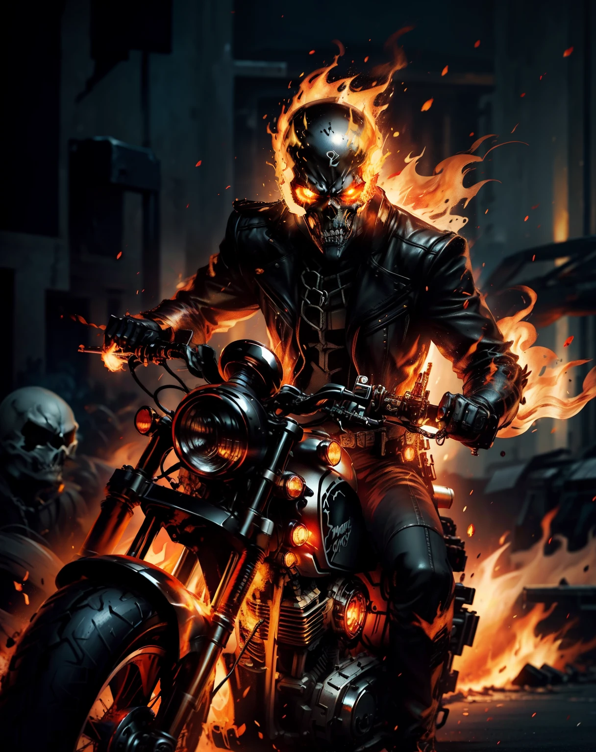 ghost rider, moto, fire, fire chains