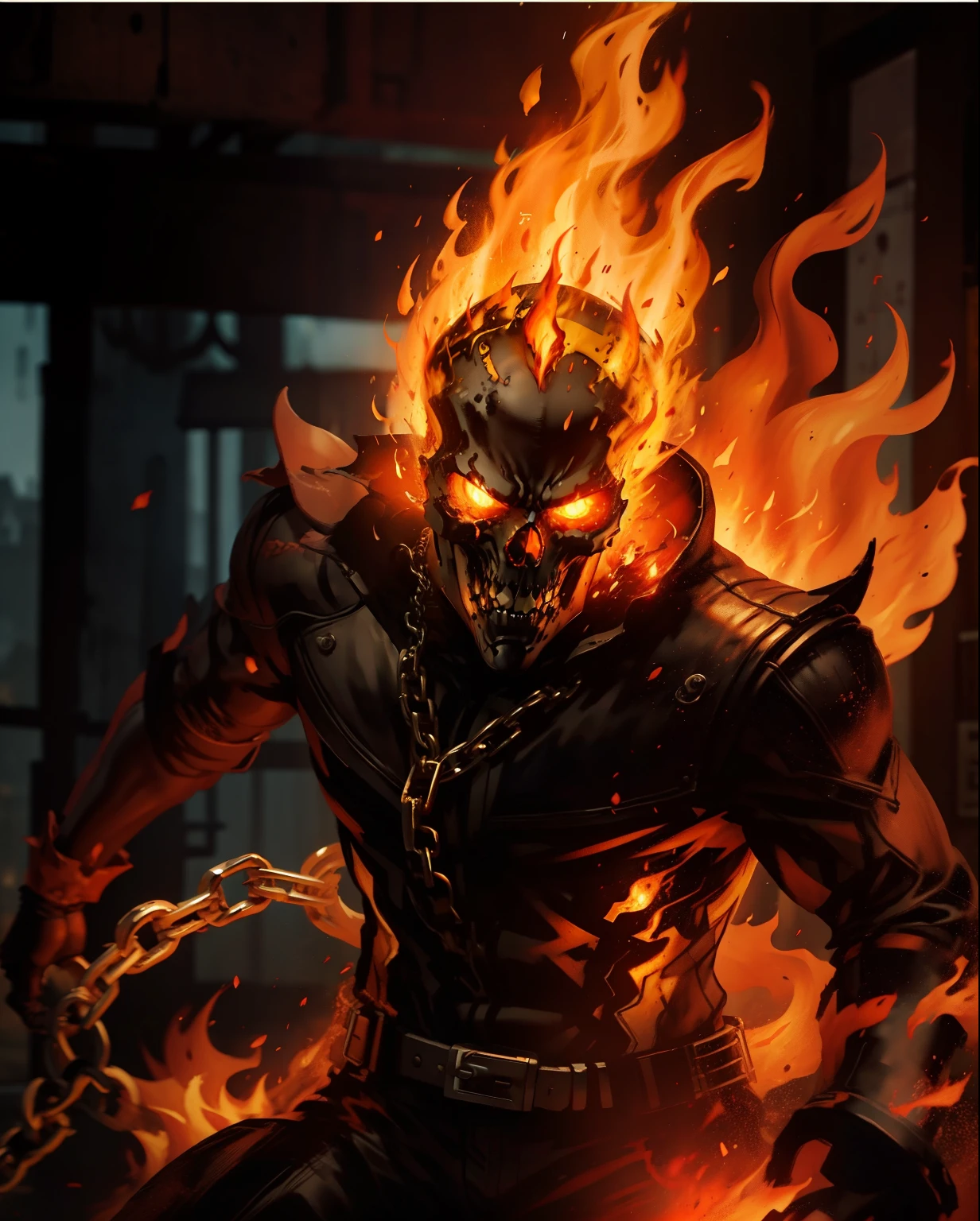 ghost rider, fire, fire chains