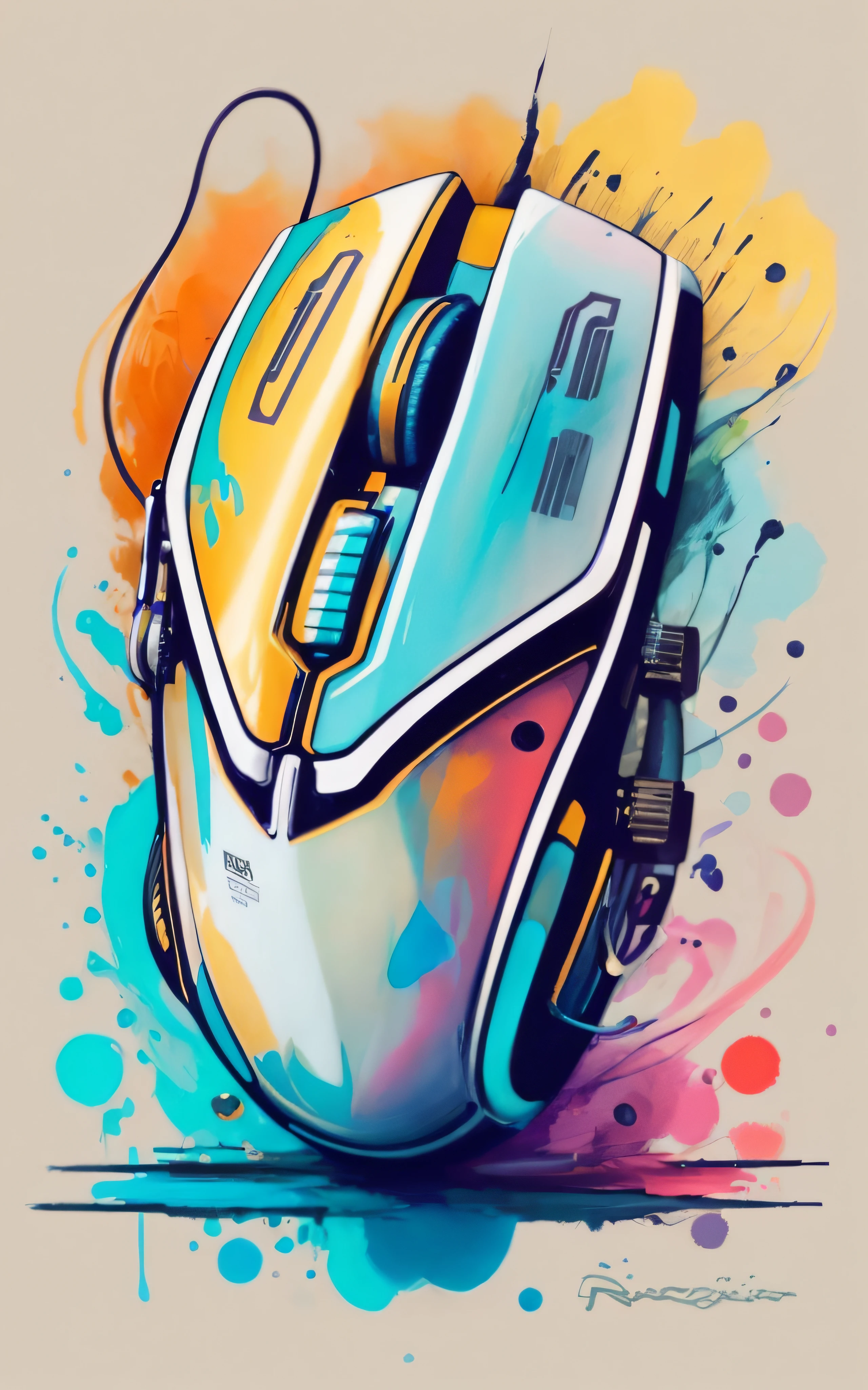 desenho colorido de um mouse de computador com um toque de tinta, estilo pintura digital, Pintura por Android Jones, rato ciborgue, in illustration style digital, estilo de arte digital, em estilo de pintura digital, airbrush digital art, inspirado em Sam Spratt, baixo detalhamento. pintura digital, RossDraw pastel vibrante, full-colour illustration, impressionante estilo de arte detalhado