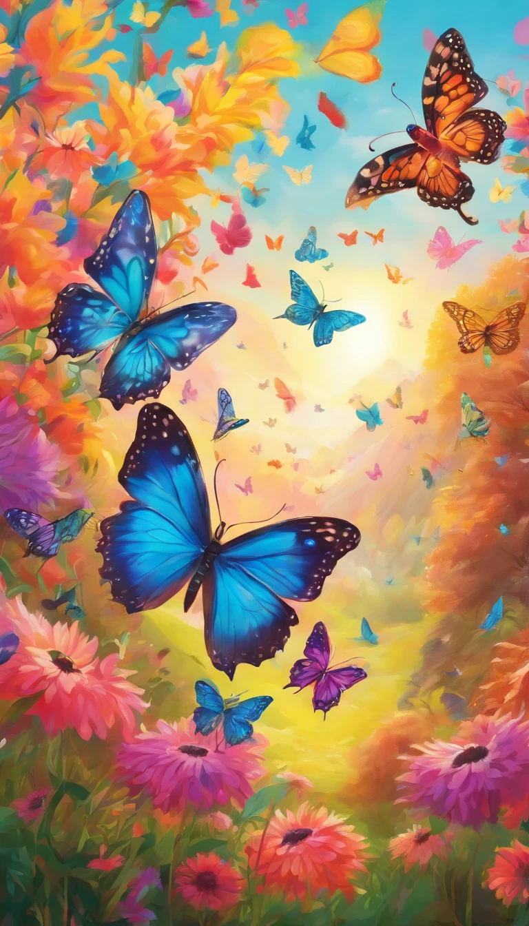 (Whiskers playfully pounces on colorful butterflies in the sun-drenched park),(photorealistic:1.37) illustration, vibrant colors, golden hour lighting