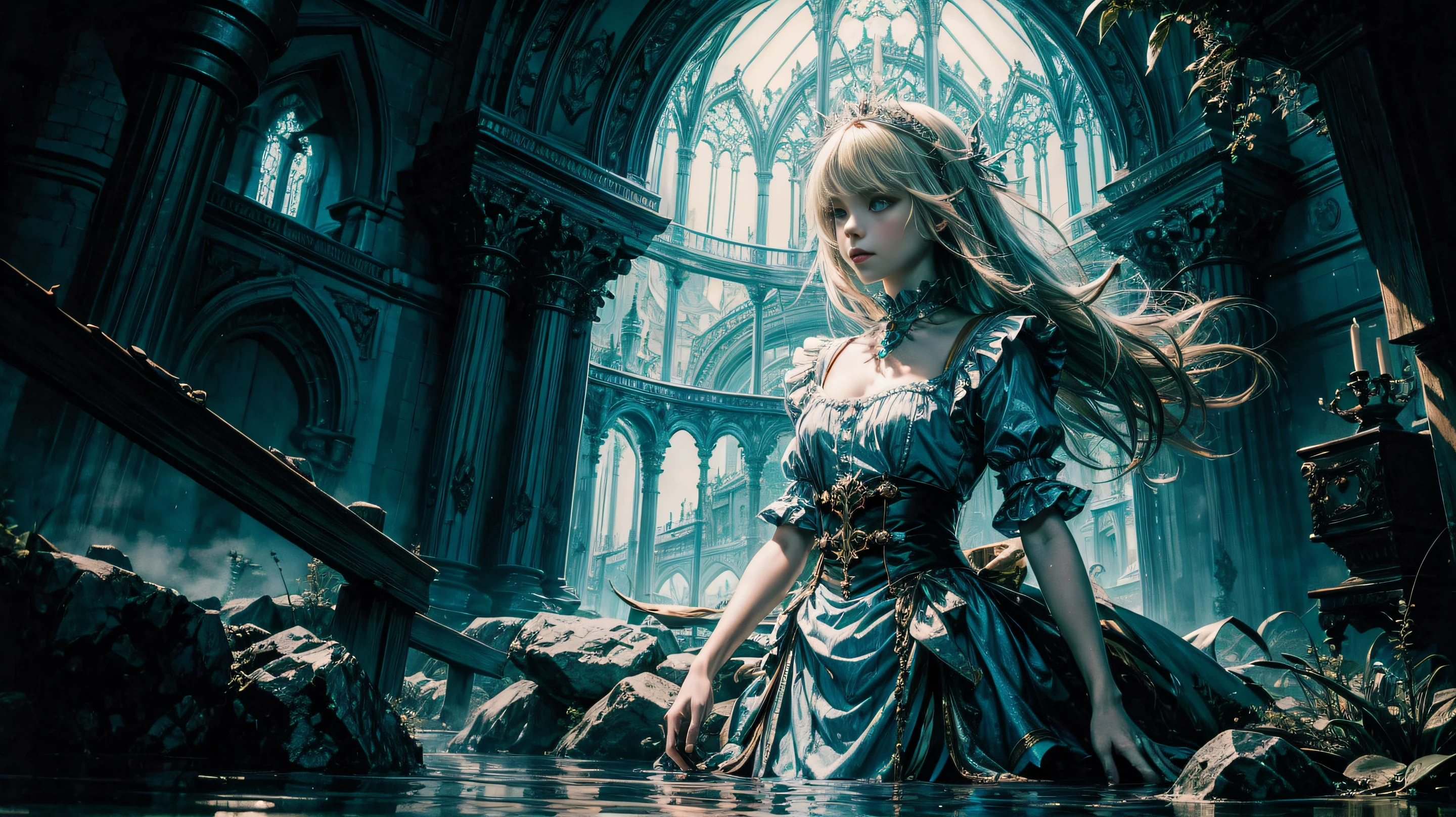 "Alice in Wonderland",a girl named "Alice",Alice from Wonderland glass bottle,Alice in the glass bottle,Alice trapped in a glass bottle,Alice shrinking in a glass bottle,glass material,thick glass,transparent glass,bottle reflection,bottle lighting,glass texture,glass refraction,miniature scene,fantasy world,sparkling glass,crystal-clear glass,pure glass,curved glass,bottle shape,bottle opening,bottle cap,sealed bottle,detailed face,Alice's dress in the bottle,Alice's hair in the bottle,Alice's accessories in the bottle,Alice's facial expression in the bottle,Alice's posture in the bottle,Alice looking out of the bottle,Alice reaching out inside the bottle,Alice's eyes and lips,Alice's detailed features,Alice in Wonderland style,Wonderland environment,Wonderland characters,Wonderland elements,Wonderland colors,Wonderland magic,enchanted atmosphere,fairy tale,storybook,universe inside the bottle,amazing perspective,Alice's journey,adventure,exploration,curiosity,Alice's escape from the bottle,bottle opening to another world,mesmerizing scene,glimpses of Wonderland,wonder and awe,breathtaking art,painting-like rendering,high-resolution masterpieces,ultra-realistic interpretation.
