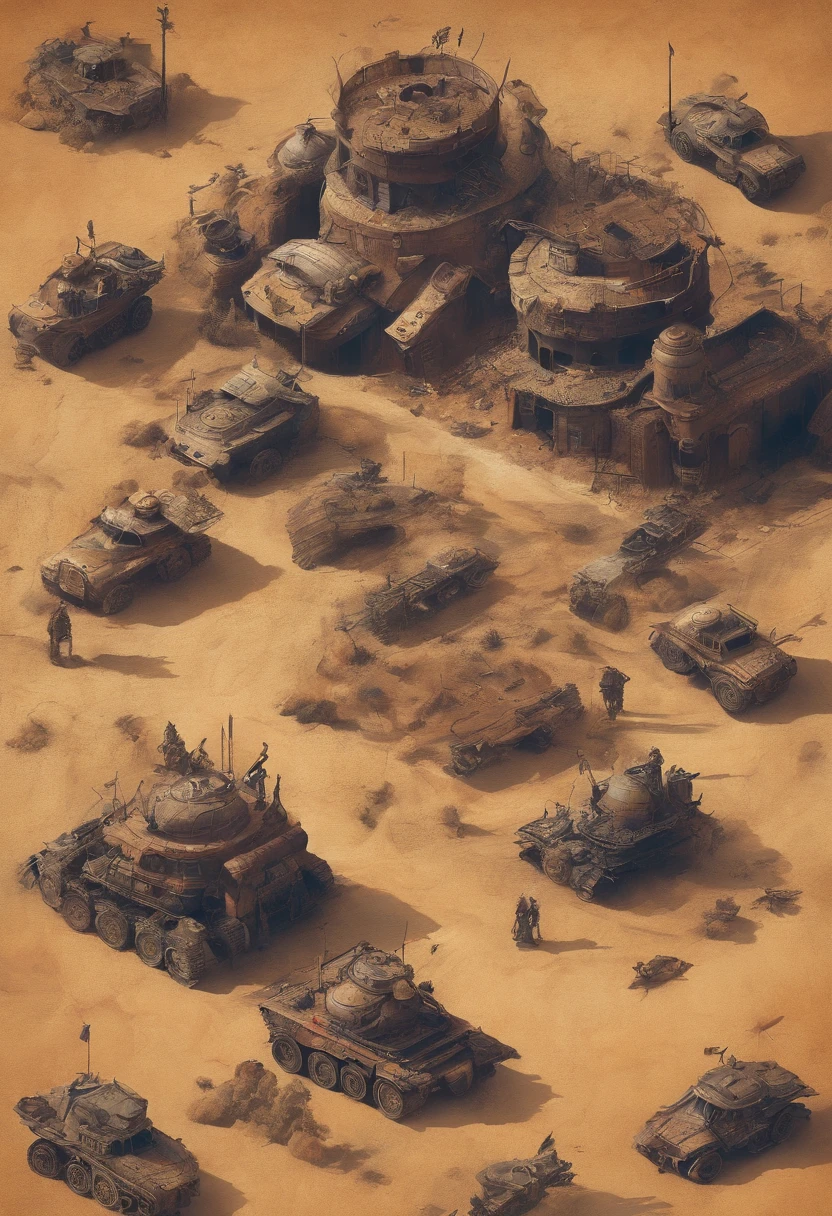 Abraham, A hero with a strong army, face to face with the four Great Kings, Realistic, 8K, post apocalyptic world, Wastelands and Red Canyons, вселенная mad max, ultra: Realistic satellite imagery, Different cars from "Mad Max", old large gasoline storage tanks , roads