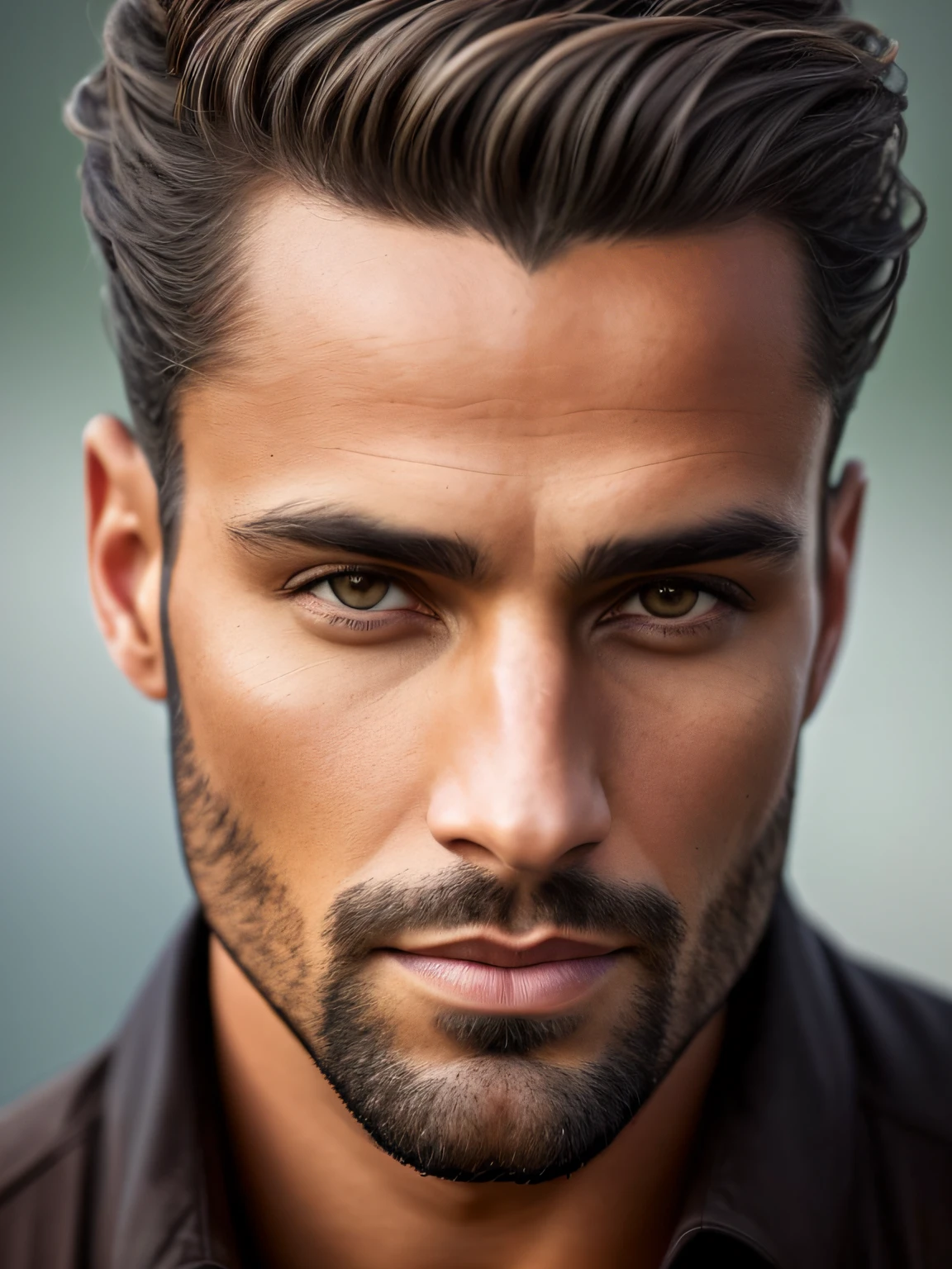 A photorealistic portrait of a stunningly handsome, tanned brazilian male supermodels without makeup, Extrem detaillierte, helle, honigfarbene Augen, Detailliertes, symmetrisches, realistisches Gesicht, Extrem detaillierte, natural texture, Pfirsich-Flaum, windiges, unordentliches Haar, Meisterwerk, absurdres, Award-winning photo by Lee Jeffries, Nikon D850 Film Stockfotografie, Kodak Portra 400 Kamera F1.6 Linsen, Extrem detailliert, amazing, Feine Details, satte Farben, Hyperrealistische, lebensechte Textur, Dramatische Beleuchtung, UnrealEngine, Auf ArtStation im Trend, Cinestill 800 Wolfram, Blick auf den Betrachter, fotorealistisch, RAW-Foto, TanvirTamim, High quality, hight resolution, Scharfer Fokus, Extrem detailliert, Filmische Beleuchtung, 8K UHD,-sich vorstellen-