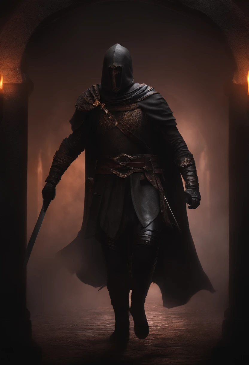 Cavaleiro, armadura totalmente negra e pesada, sangue, high resolution, best quality, 8k, adicionar detalhes, darkness, creepy, dead enemies