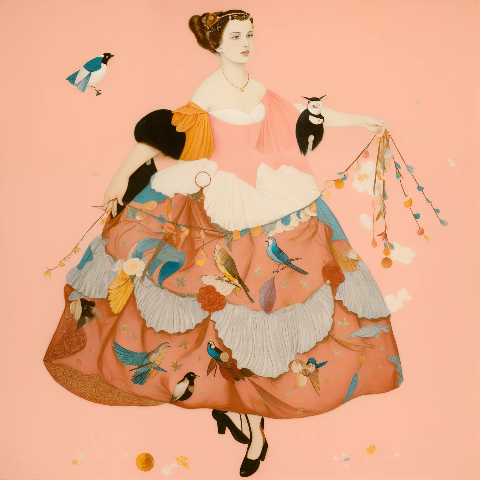 Painting of a woman in a dress with a bird flying by, Adriano Borda, Directed by: Jane Graverol, Directed by: Daphne Fedarb, inspirado em Tatiana Hordiienko, Lita Couro cabeludo, Alexandra Fomina, inspirado em Nicholas Hilliard, Directed by: Zsuzsa Máthé, Directed by: Adelaide Victoire Hall, inspirado em Jules Tavernier