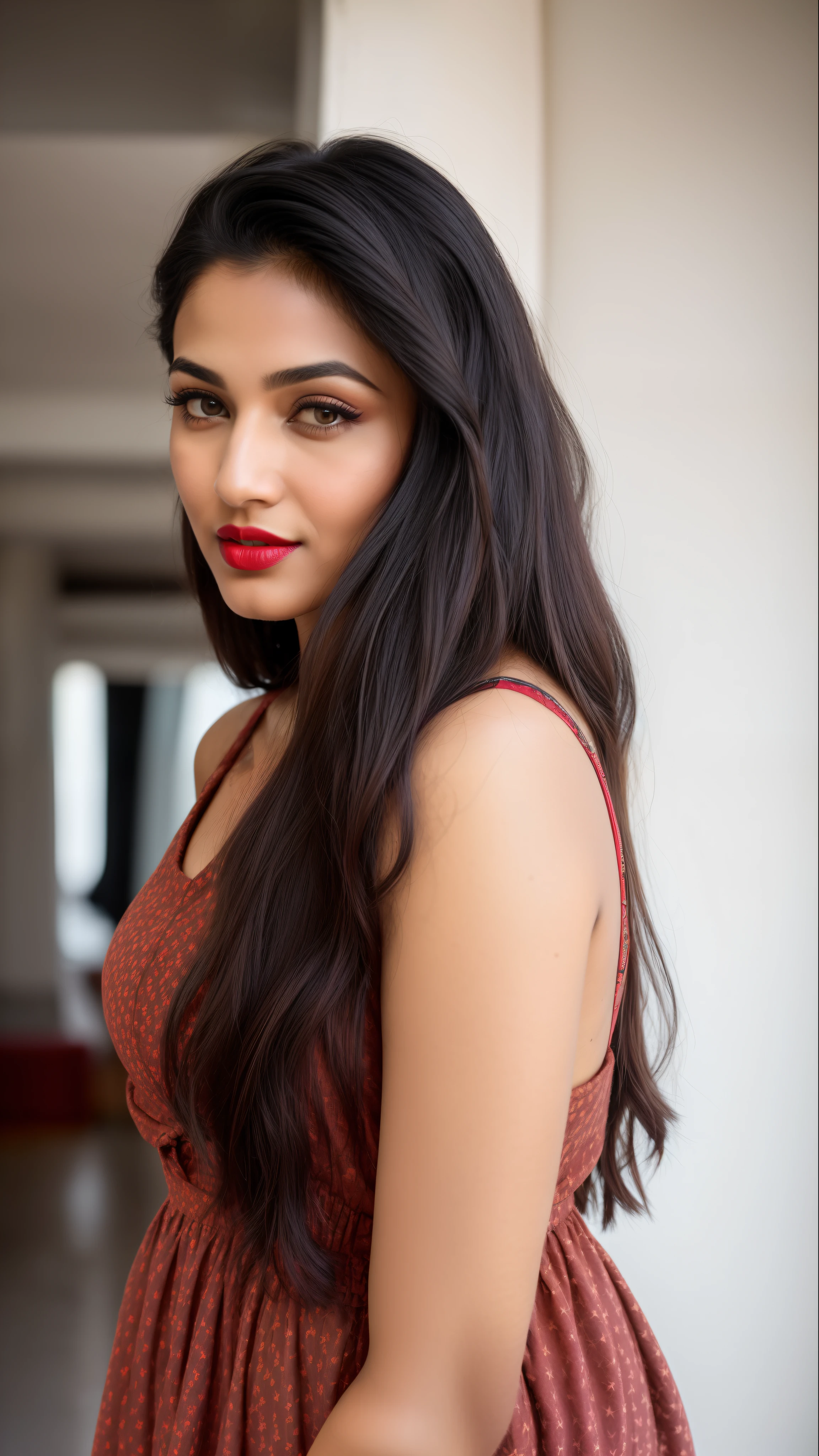 ((RAW, analog style)), face, extremely detailed full body color photo of a 25 y.o girl, beautiful face, beautiful eyes, ((small nose)), big natural lips, ((fabric frock)), small breasts, slim body, outdoor street delhi ((film grain, skin details, high detailed skin texture, 8k hdr, dslr)), indian female model madhuri dixit, dark red lips, dark red lips, black color shorts