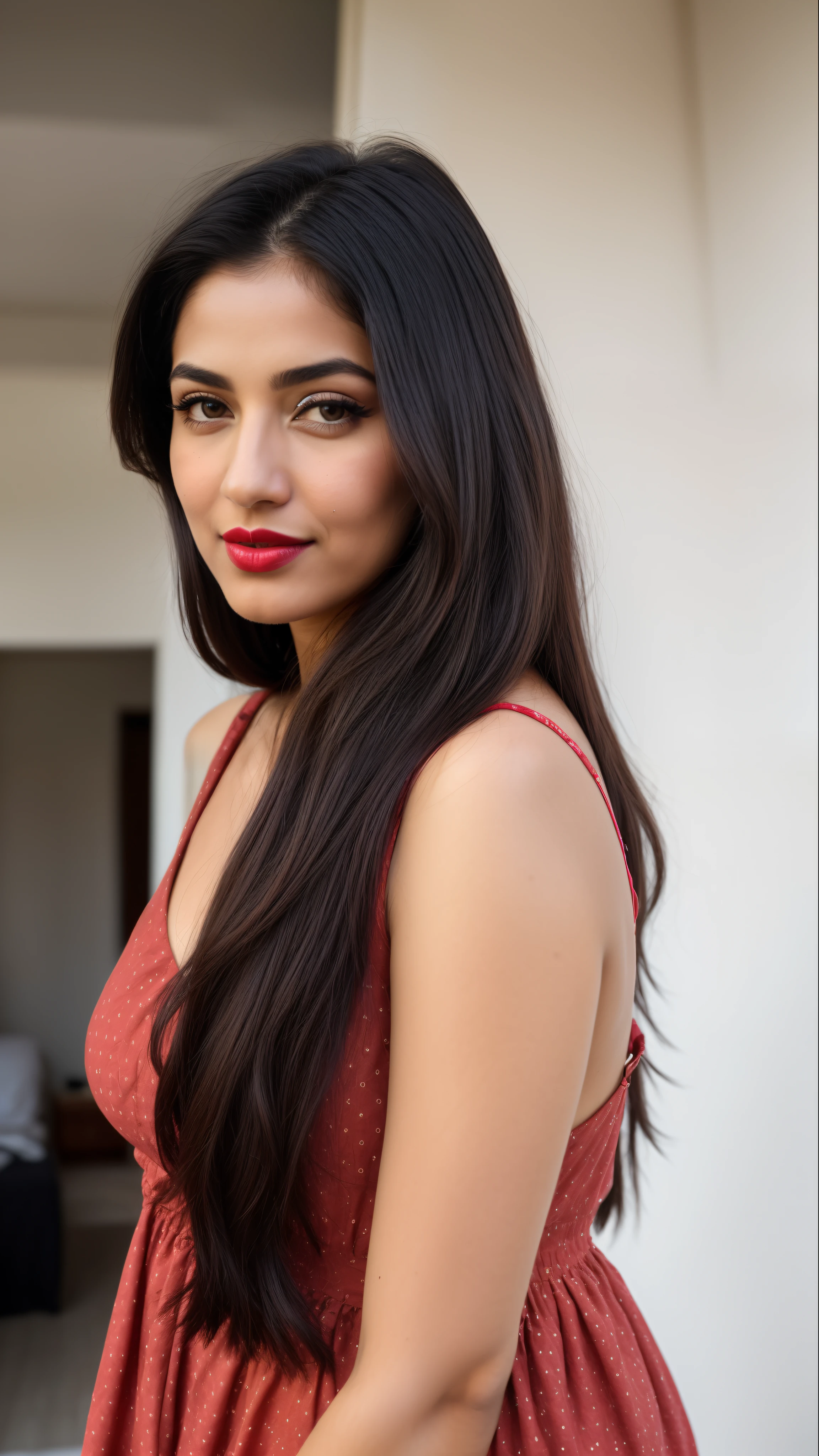 ((RAW, analog style)), face, extremely detailed full body color photo of a 25 y.o girl, beautiful face, beautiful eyes, ((small nose)), big natural lips, ((fabric frock)), small breasts, slim body, outdoor street delhi ((film grain, skin details, high detailed skin texture, 8k hdr, dslr)), indian female model madhuri dixit, dark red lips, dark red lips, black color shorts