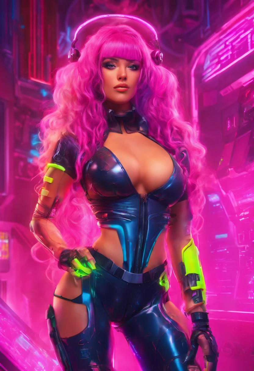 Best quality, 8k, Masterpiece, realistic, photorealistic, micro swimsuits, (gigantic breasts:1.2), big breasts, huge breasts, pink hair, long hair, naked body, gigantic hips, detailed face, beautiful face, curvy, sexy beautiful woman, sci-fi world,