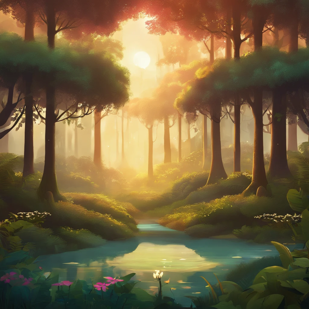 plataforma de jodo 2d, beautiful magical forest background, video game scenario
