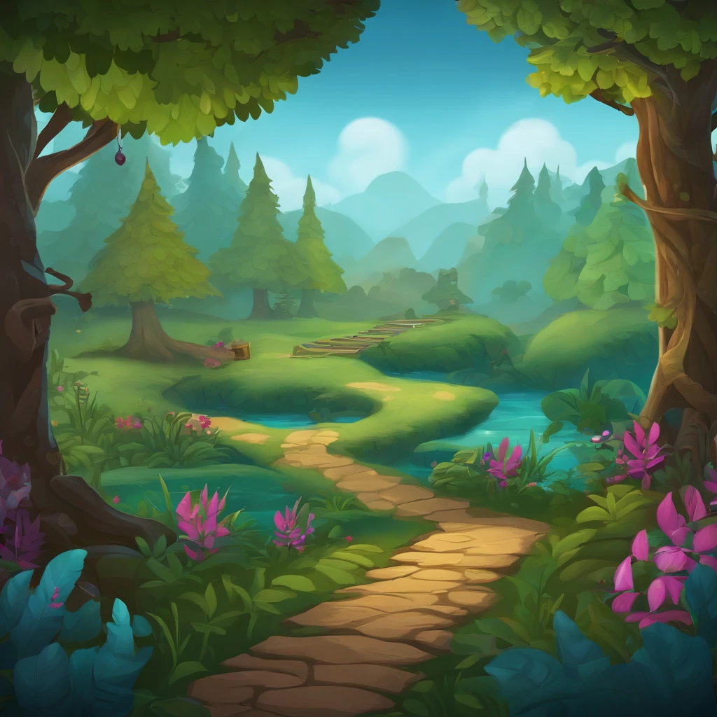 plataforma de jogo 2d, Magical forest background, video game scenario