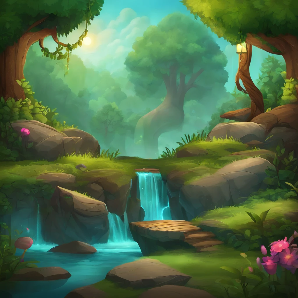 plataforma de jogo 2d, Magical forest background, video game scenario