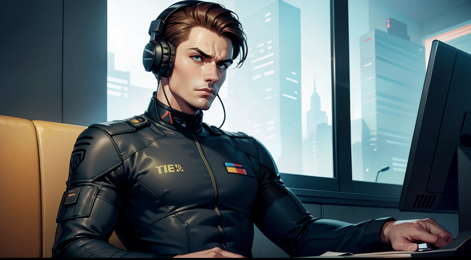 Communication Specialist:
physical features: This soldier is of average height, with a strong constitution. He has a serious face, highlighted by intense communication with his team.
roupas: Wears a tactical suit similar to the others, but with various communication equipment. Wears headphones and a throat microphone to accurately communicate with staff.
poser: He's sitting on a small portable communication device, Hold a radio with one hand and adjust the controls with the other. Your gaze is focused on the screen, enquanto ele tenta manter contato com sua equipe.