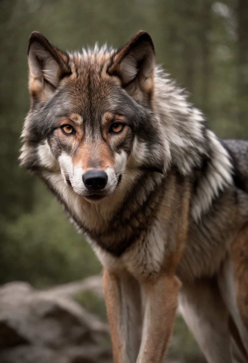 Wolf God, surreal, tense, cold, highly detailed, sharp, professional, 8k UHD, movie, dark, violent, outdoor, river, battle, chase, dramatic, vivid, tense atmosphere, rendering, epic, twilight, HDR, album cover, blizzard, lightning, disaster