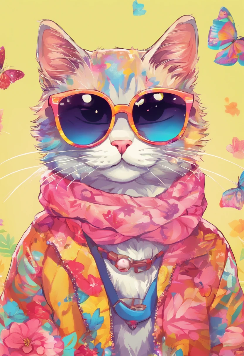 Cat with sunglasses、Semi-gure、badness、kawaii、tobacco、symple background