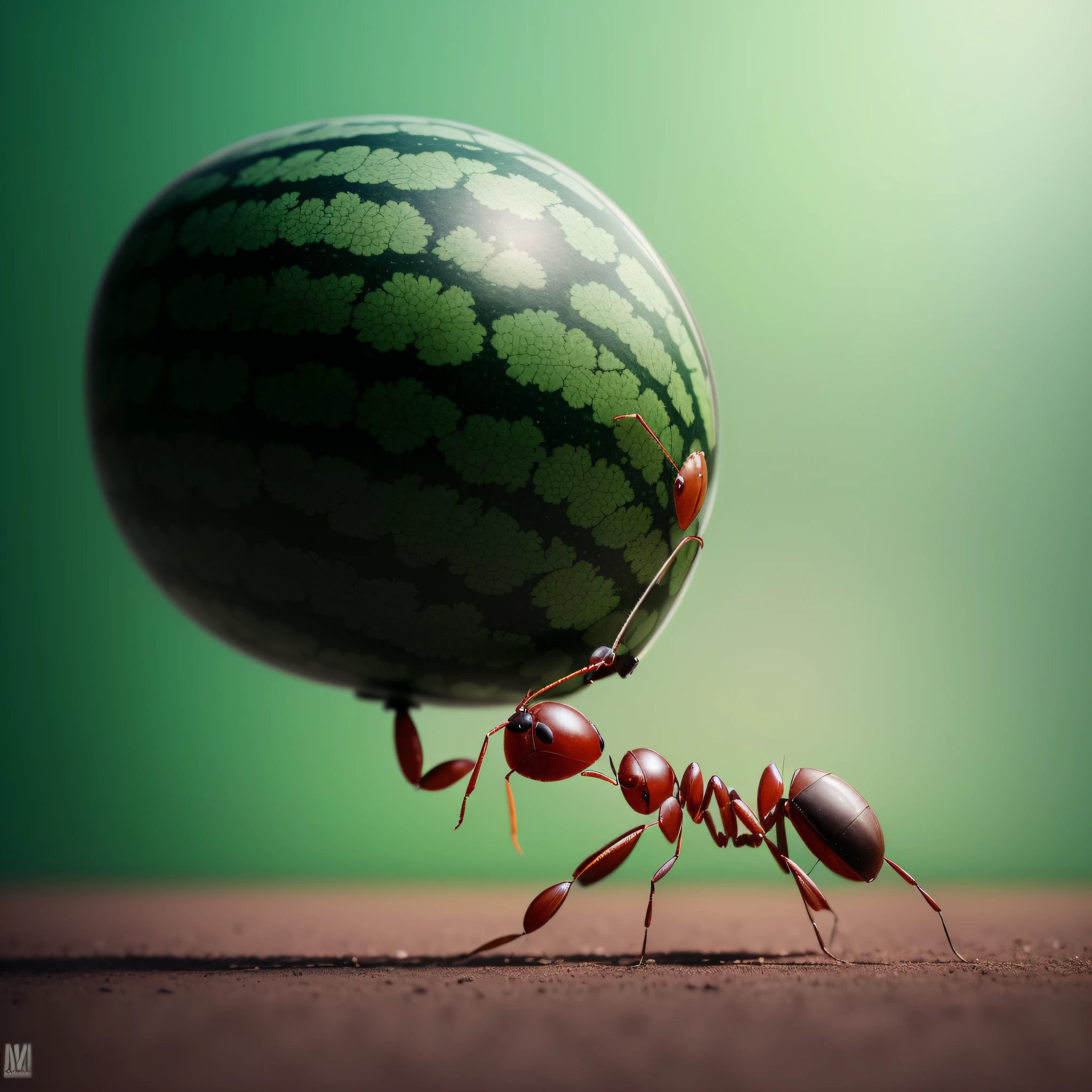 There is an ant carrying a watermelon on its back, photo manipulation, creative photo manipulation, Alex Andreev, photo - manipulation, 3 d epic illustrations, inspirado em Igor Morski, ant alien, Artistic illustration, amazing cgi, humorous illustration, foto altamente realista, Arte digital surrealista, artistic rendering, amazing photo, 3 d illutration, obras de arte impressionantes