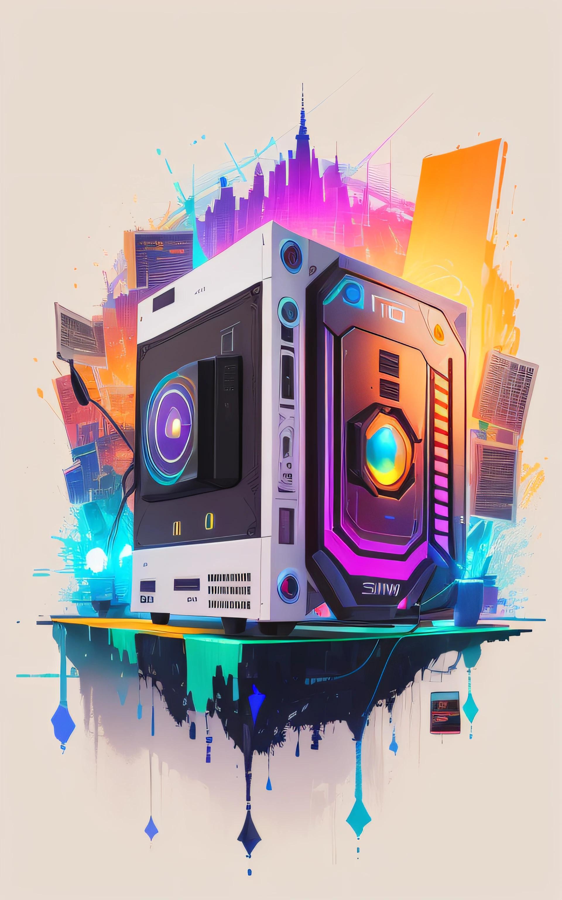 uma pintura de um computador com um respingo colorido de tinta, estilo de arte big tech, vibrant fan art, Arte NFT, estilo de arte digital, arte digital elaborada, estilo de arte impressionante, estilo de arte futurista, intrincada pintura digital, arte digital colorida, arte digital #OneShotGame, pintura digital | intrincado, epic art style, Arte Digital 8K, arte digital 8k