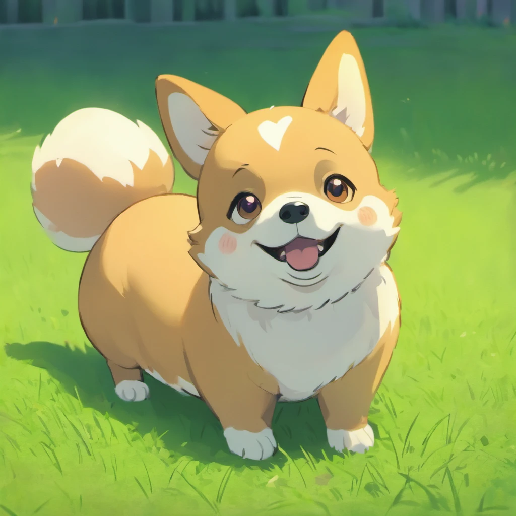 Corgi Chinese illustration film lighting effects,Corgi sitting on the grass,His eyes were fixed on the screen,Optimize eye detail,Corgi sitting on the grass,His eyes were fixed on the screen,Optimize eye detail,beste-Qualit,higly detailed,beste-Qualit,8K, 3Drenderingof,BP5.0 Renderer Rendering,unreal engine 5 render