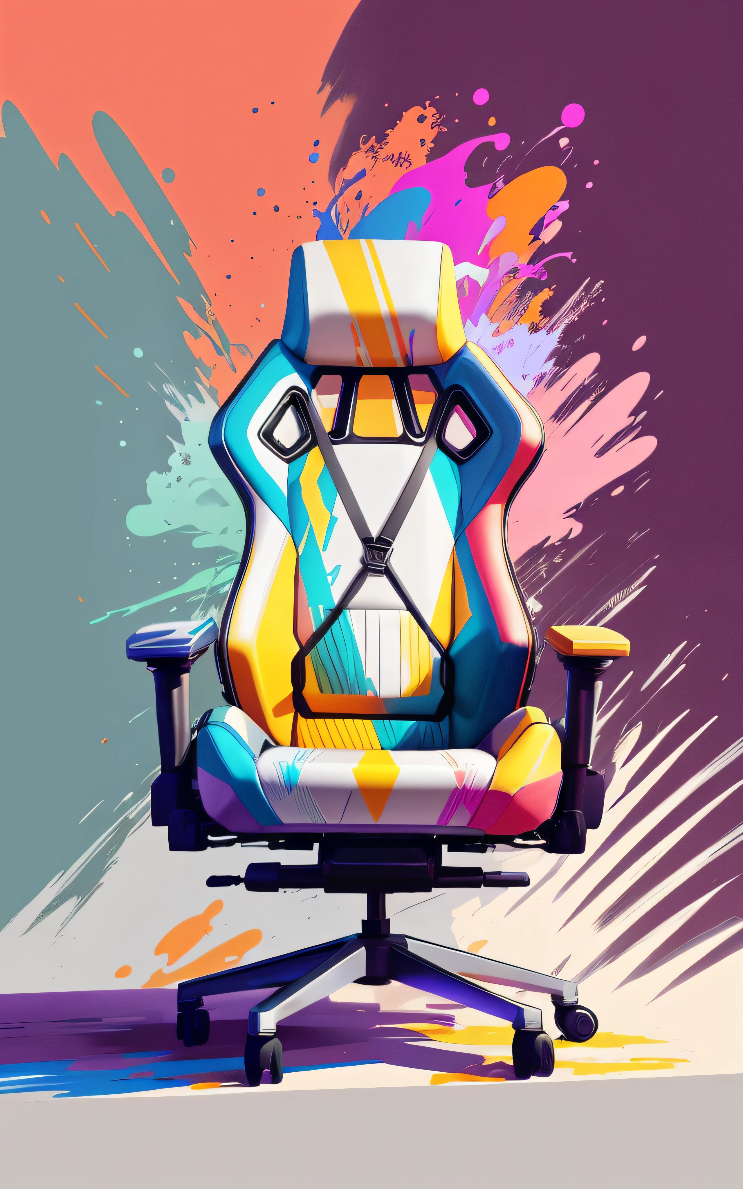 um desenho de desenho animado de uma pessoa sentada em uma cadeira com um sinal de paz, cadeira gamer, arte digital de videogame, arte digital #OneShotGame, game chair like a toilet, estilo de arte impressionante, Obra-prima da arte digital, epic art style, Tema gamer, vibrant fan art, sombreamento futurista, mas colorido, Retrato NFT, arte colorida do filme