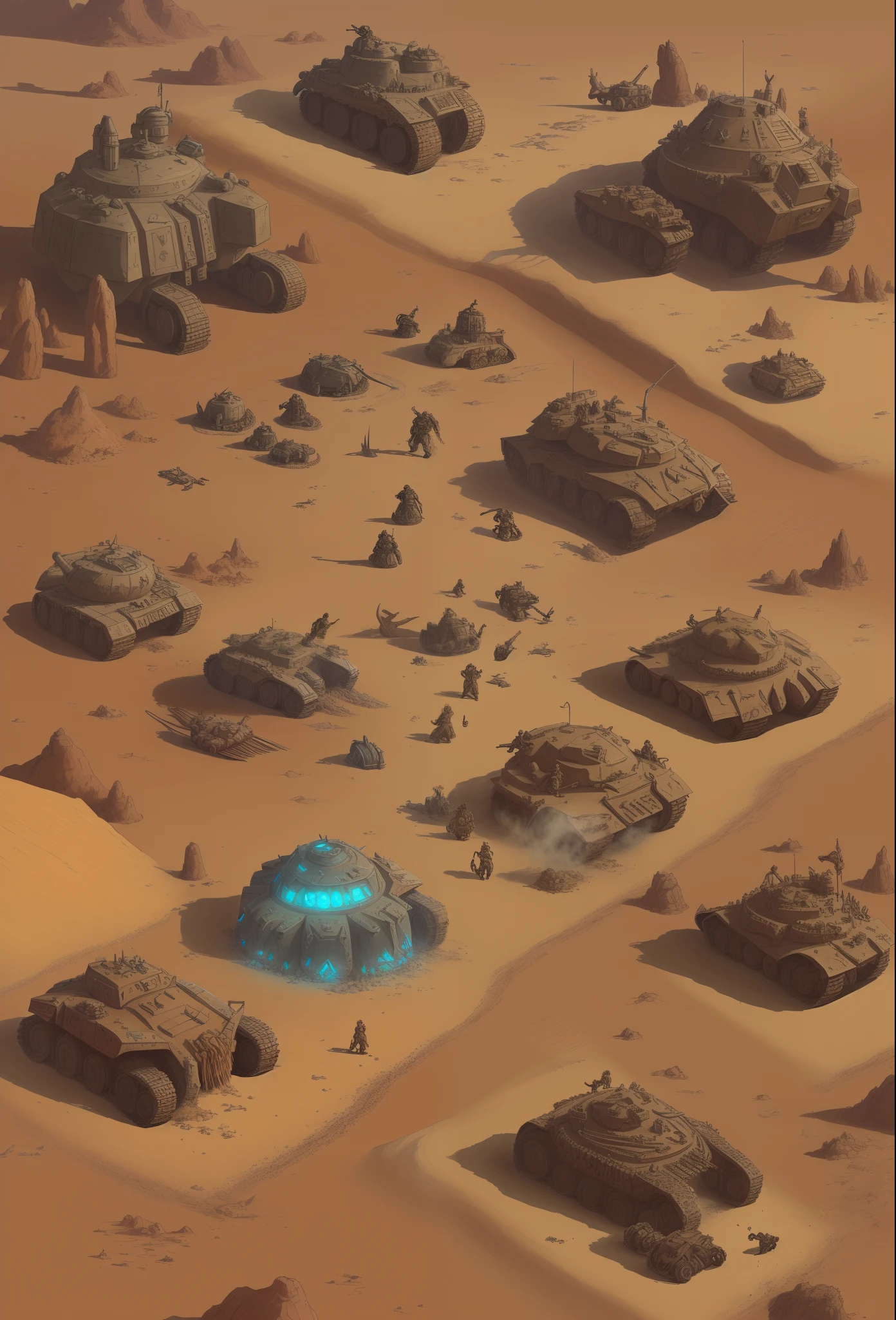 arafed view of a desert with a lot of tanks and tanks, game concept art, detailed game art illustration, painted as a game concept art, desert wasteland, somewhere in sands of the desert, detailed digital concept art, game design concept art, desert environment, arrakis, blizzard game concept art, detailed game art, diablo digital concept art, mining outpost
