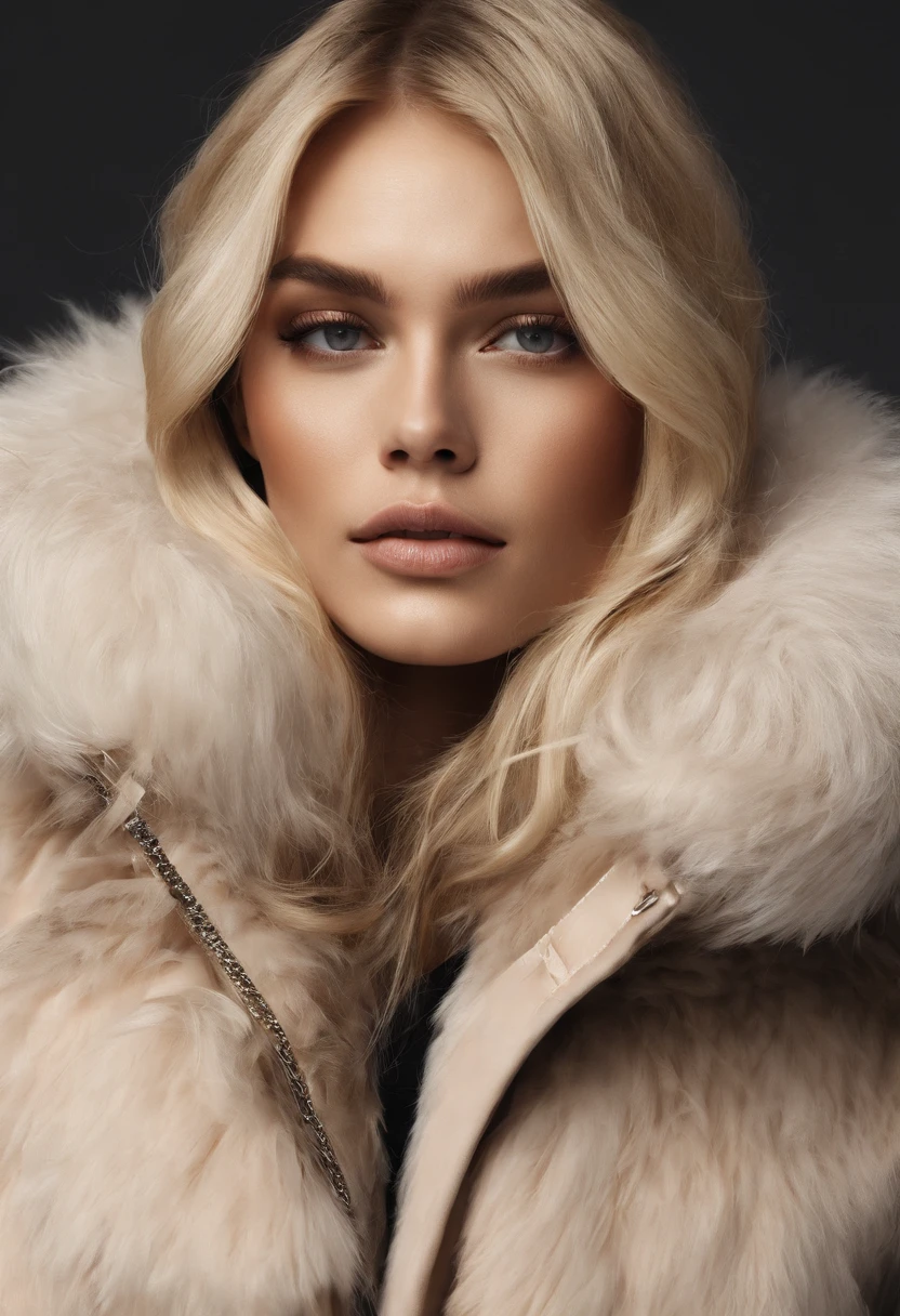 blonde medium hair, fashion, fur jacket, piercings, fit, female