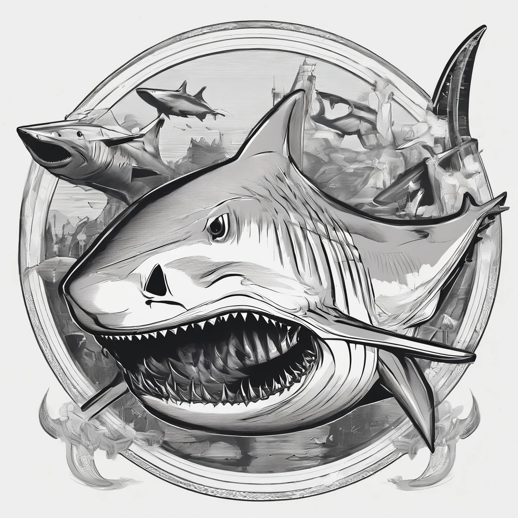 3D Vector Shark Logo Black and White